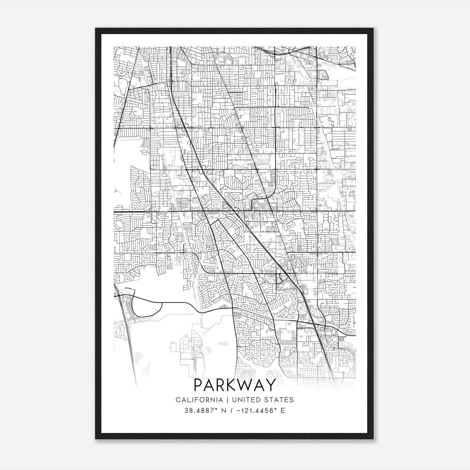 Parkway California Map Poster, Modern Home Decor Wall Art Print
