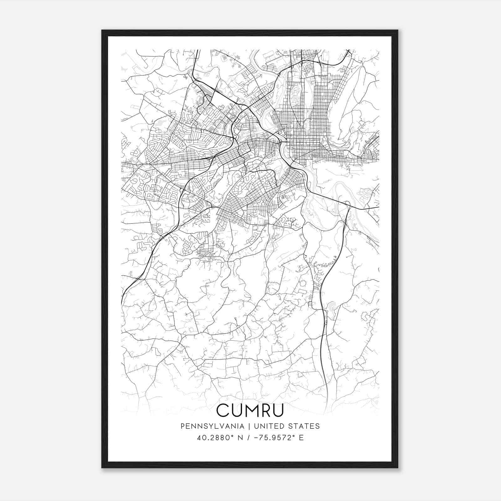 Cumru Pennsylvania Map Poster, Modern Home Decor Wall Art Print