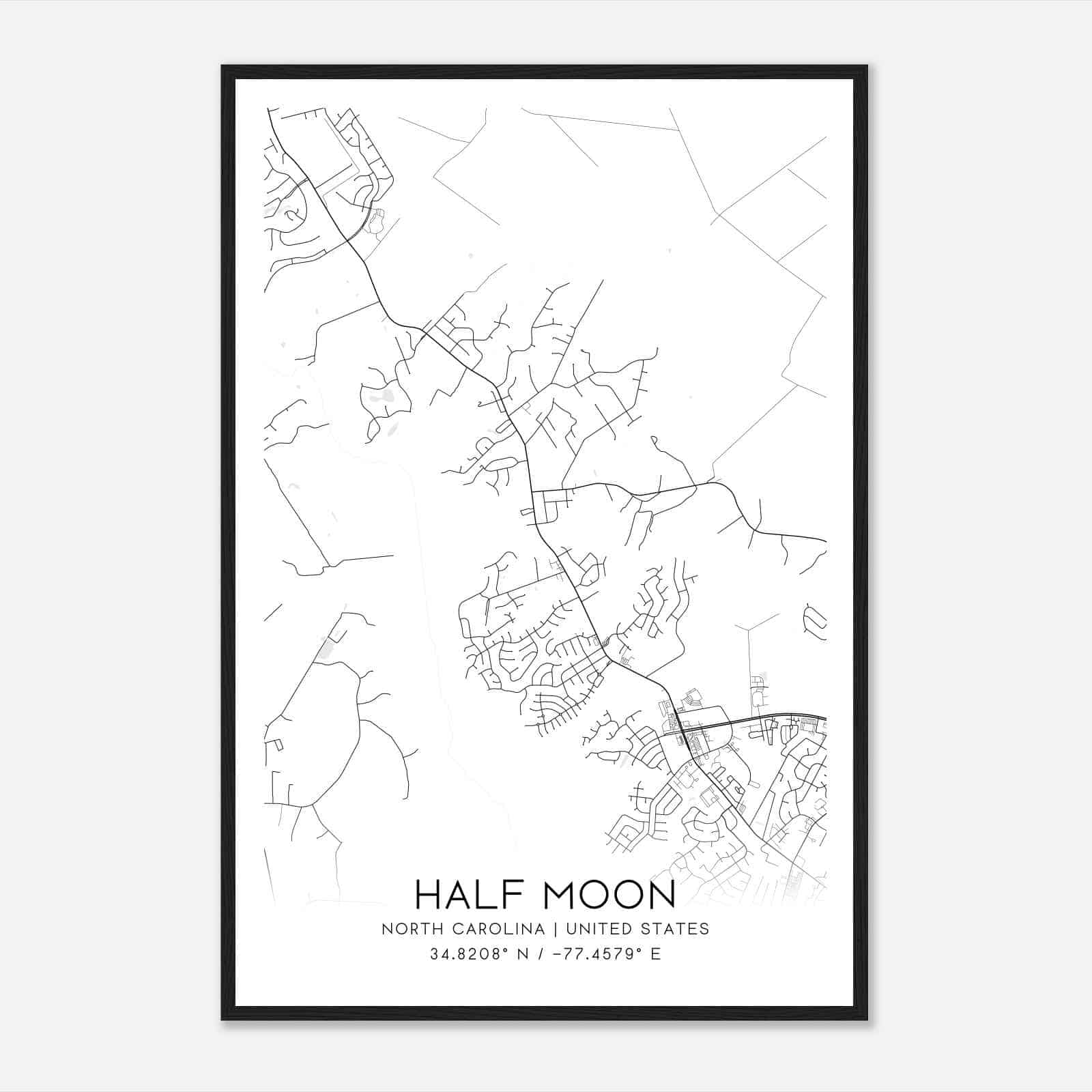 Half Moon North Carolina Map Poster, Modern Home Decor Wall Art Print