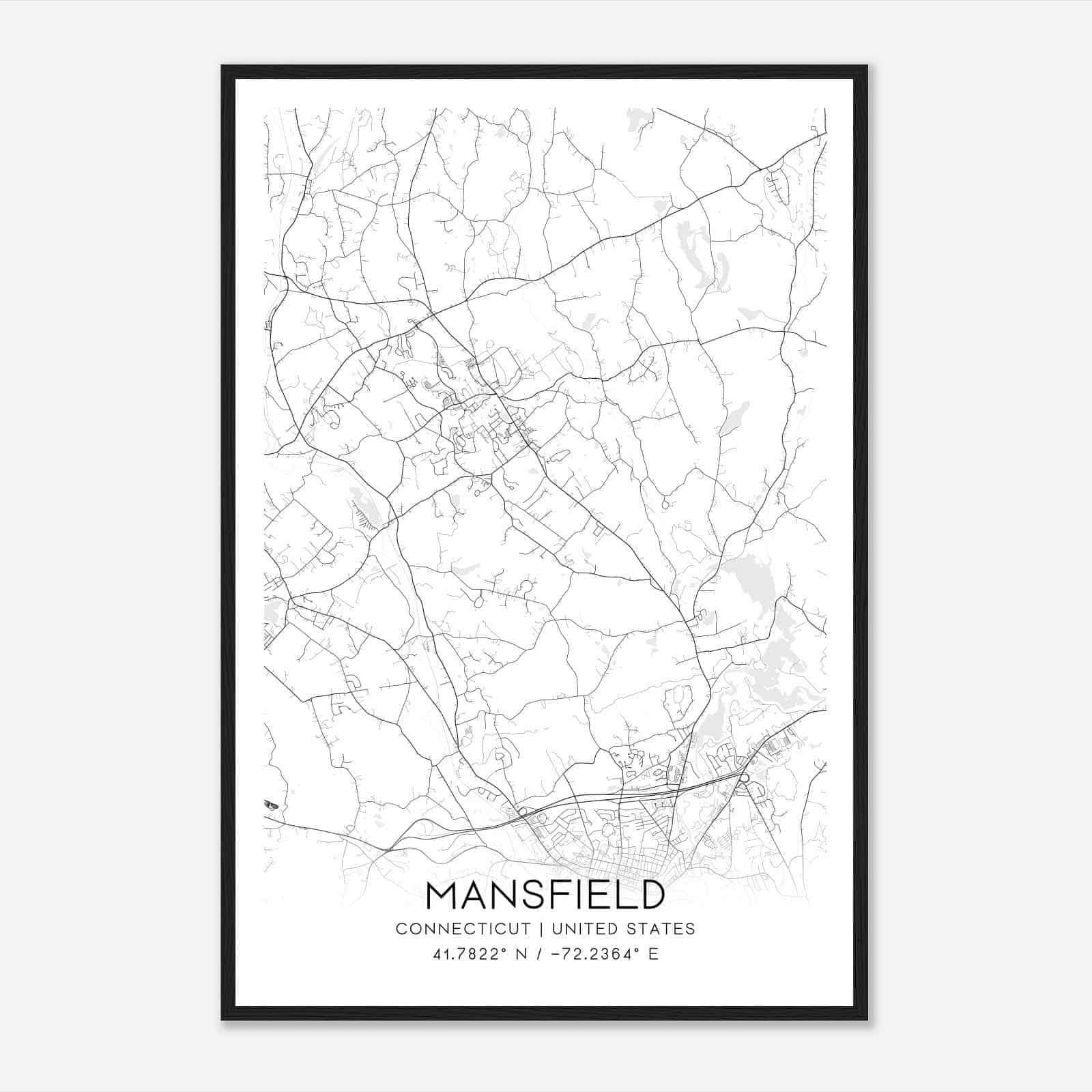 Mansfield Connecticut Map Poster, Modern Home Decor Wall Art Print