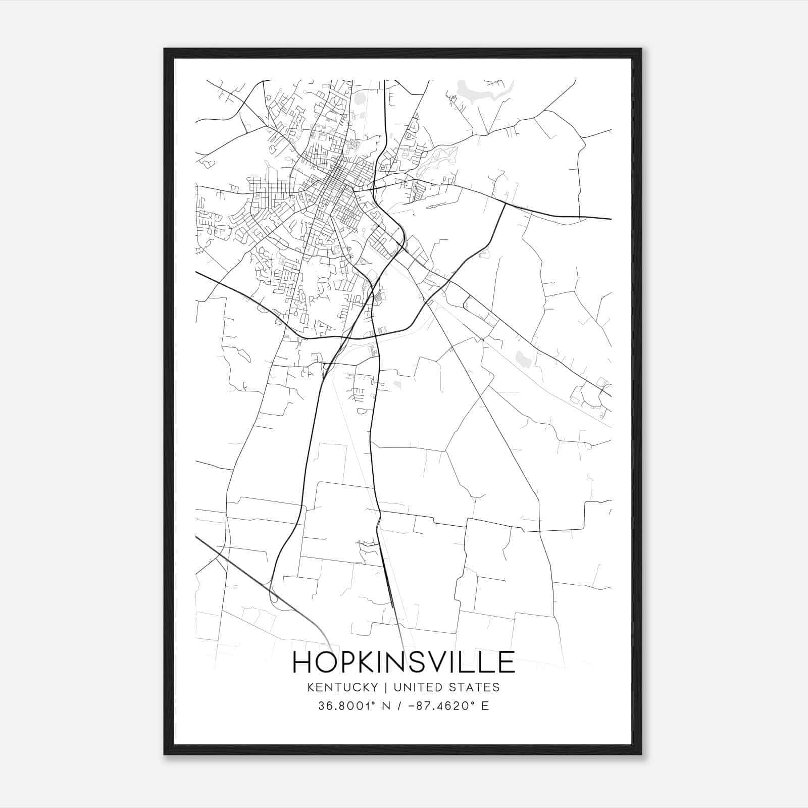 Hopkinsville Kentucky Map Poster, Modern Home Decor Wall Art Print