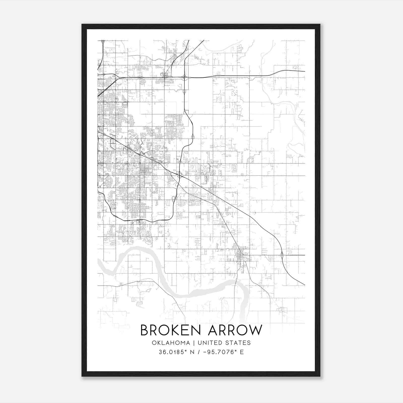 Broken Arrow Oklahoma Map Poster, Modern Home Decor Wall Art Print