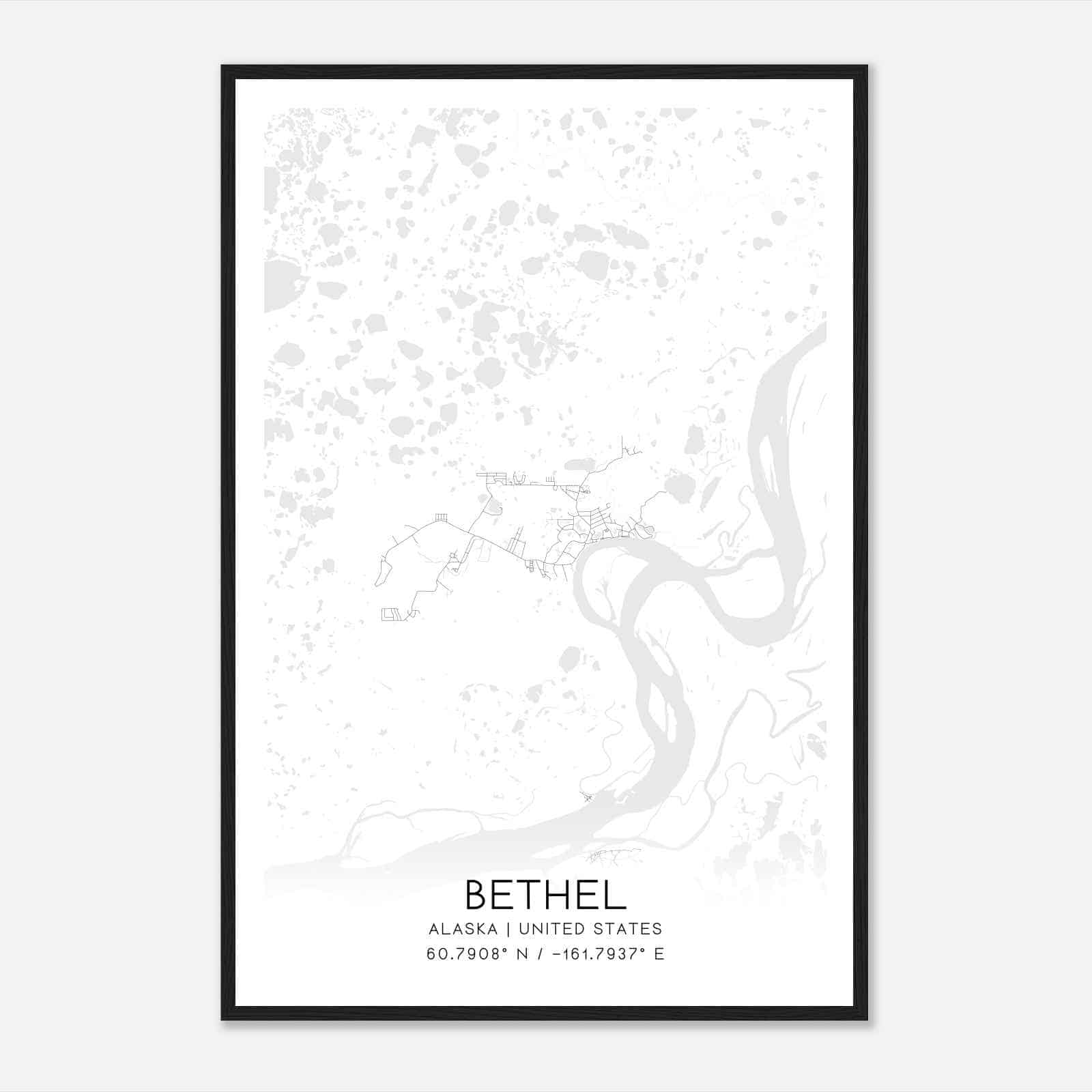 Bethel Alaska Map Poster, Modern Home Decor Wall Art Print
