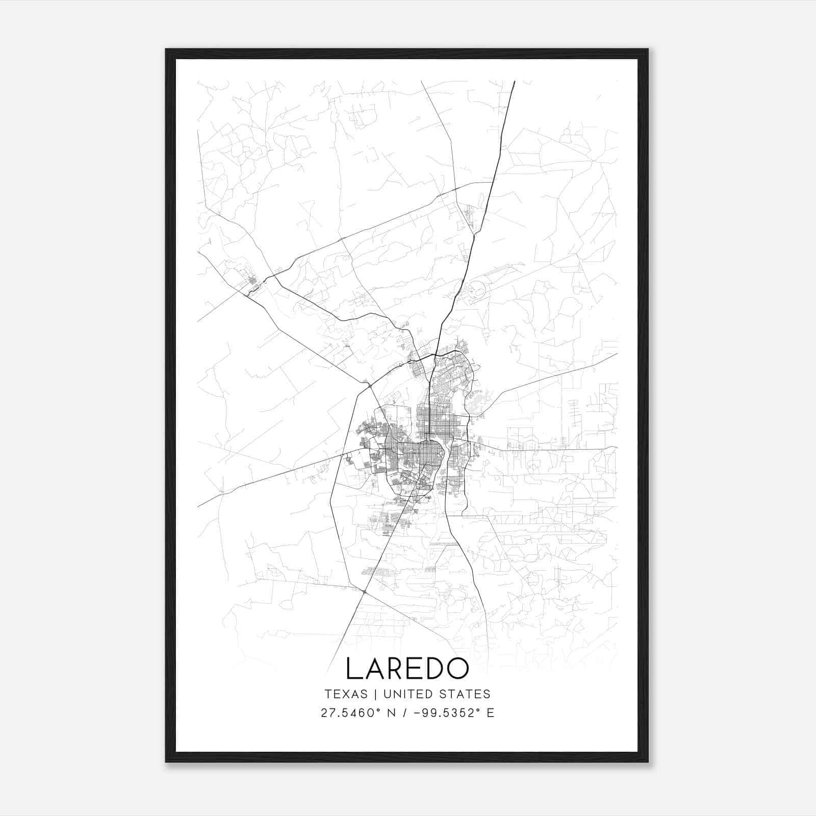 Laredo Texas Map Poster, Modern Home Decor Wall Art Print