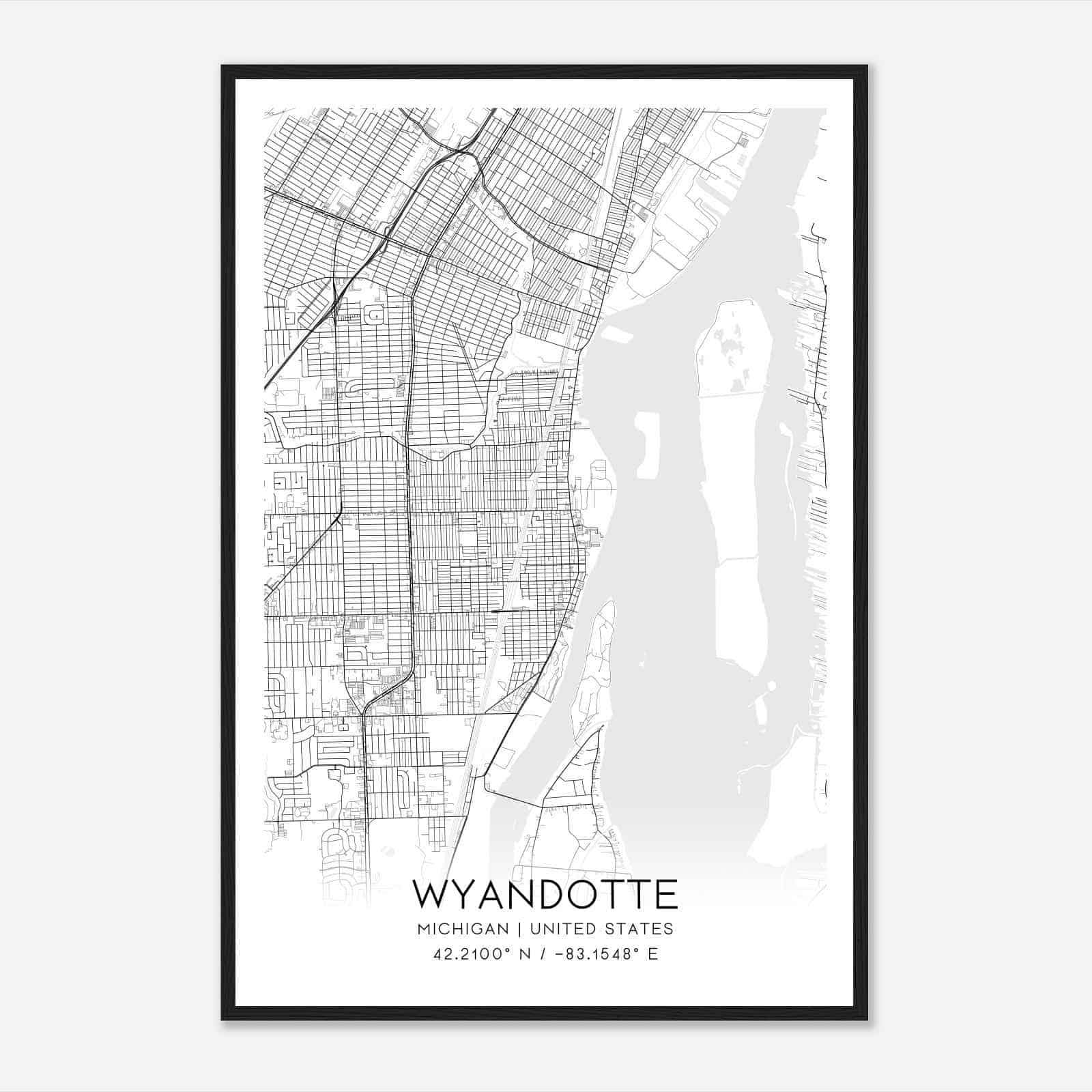 Wyandotte Michigan Map Poster, Modern Home Decor Wall Art Print