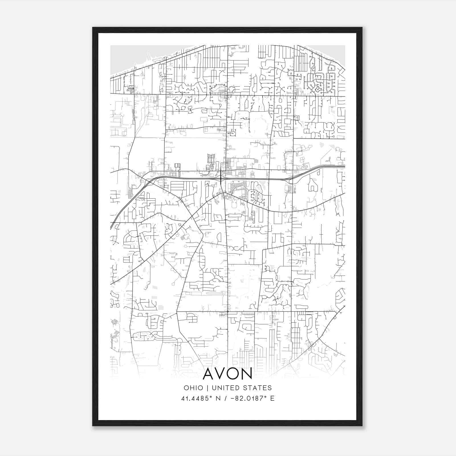 Avon Ohio Map Poster, Modern Home Decor Wall Art Print