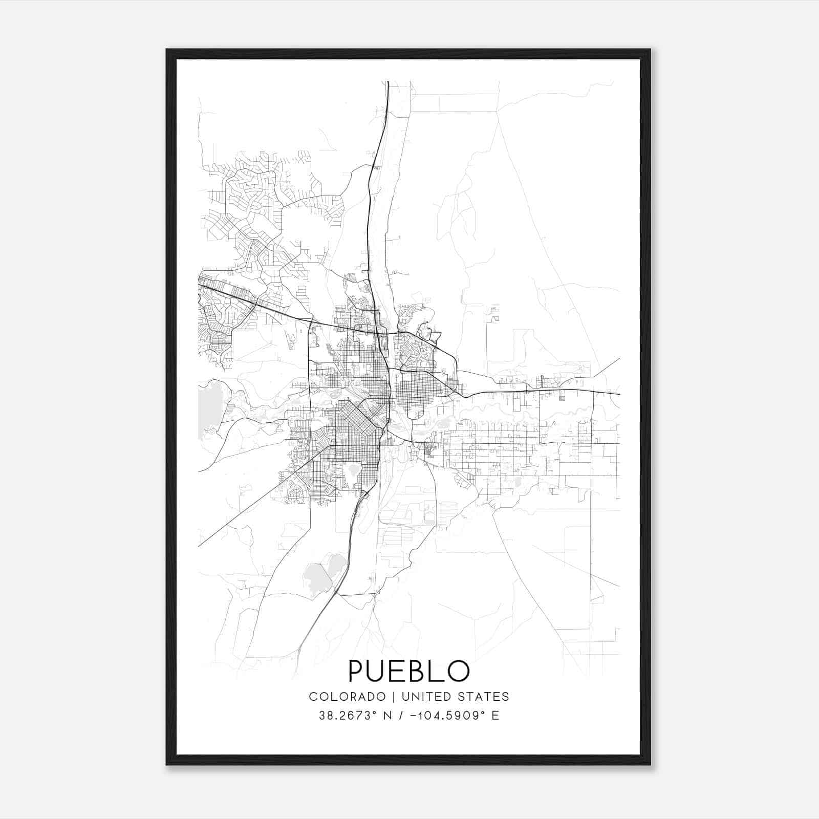 Pueblo Colorado Map Poster, Modern Home Decor Wall Art Print
