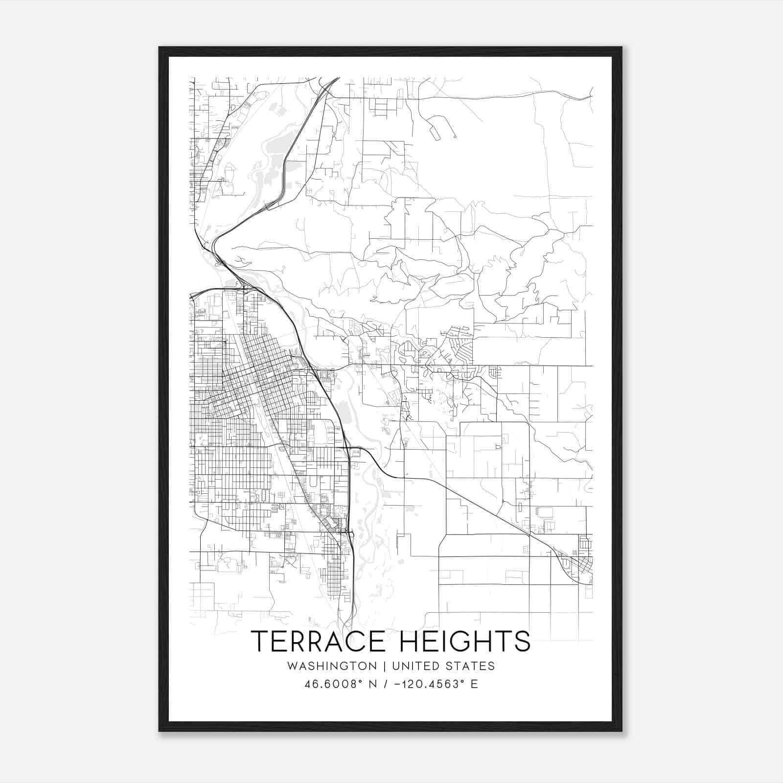 Terrace Heights Washington Map Poster, Modern Home Decor Wall Art Print