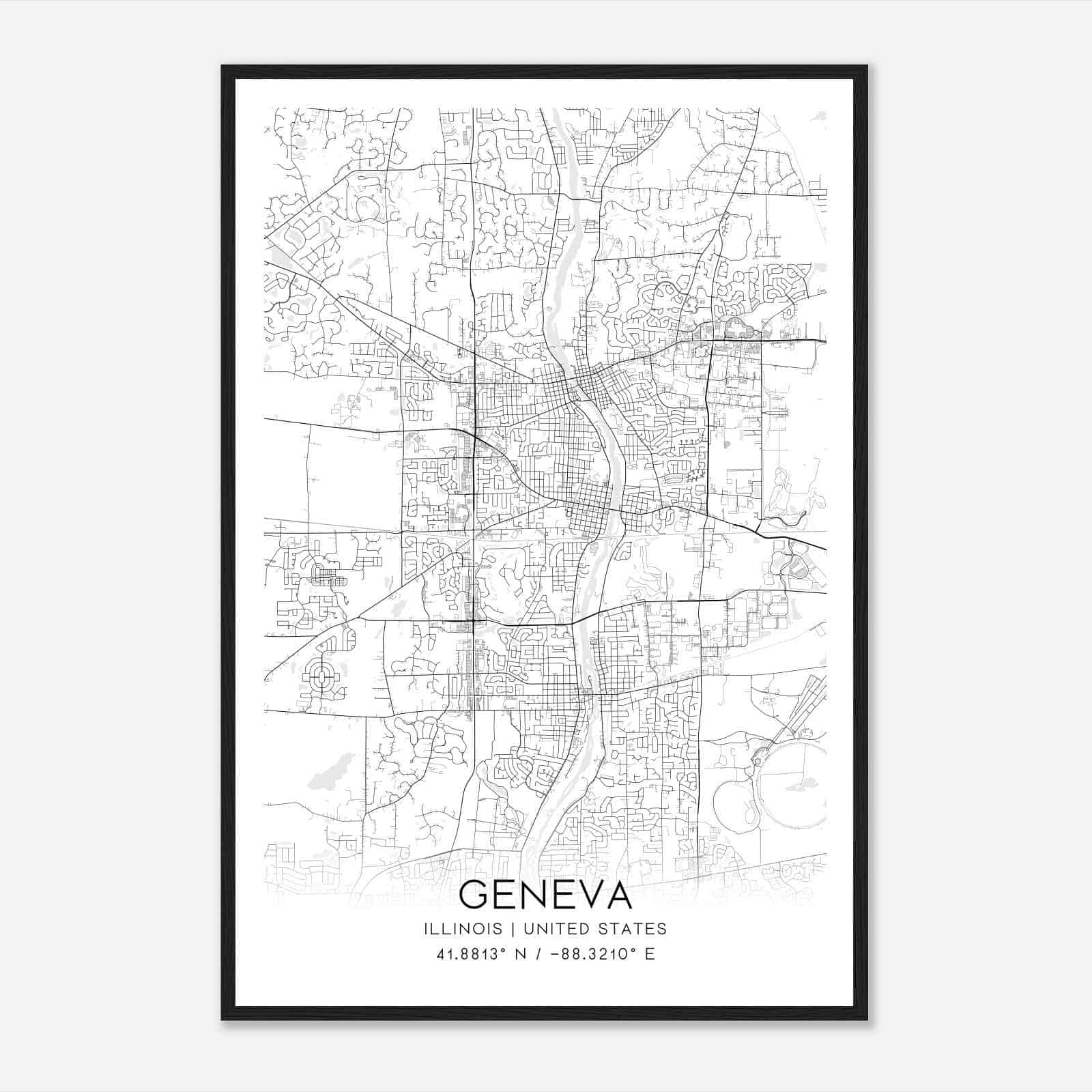 Geneva Illinois Map Poster, Modern Home Decor Wall Art Print
