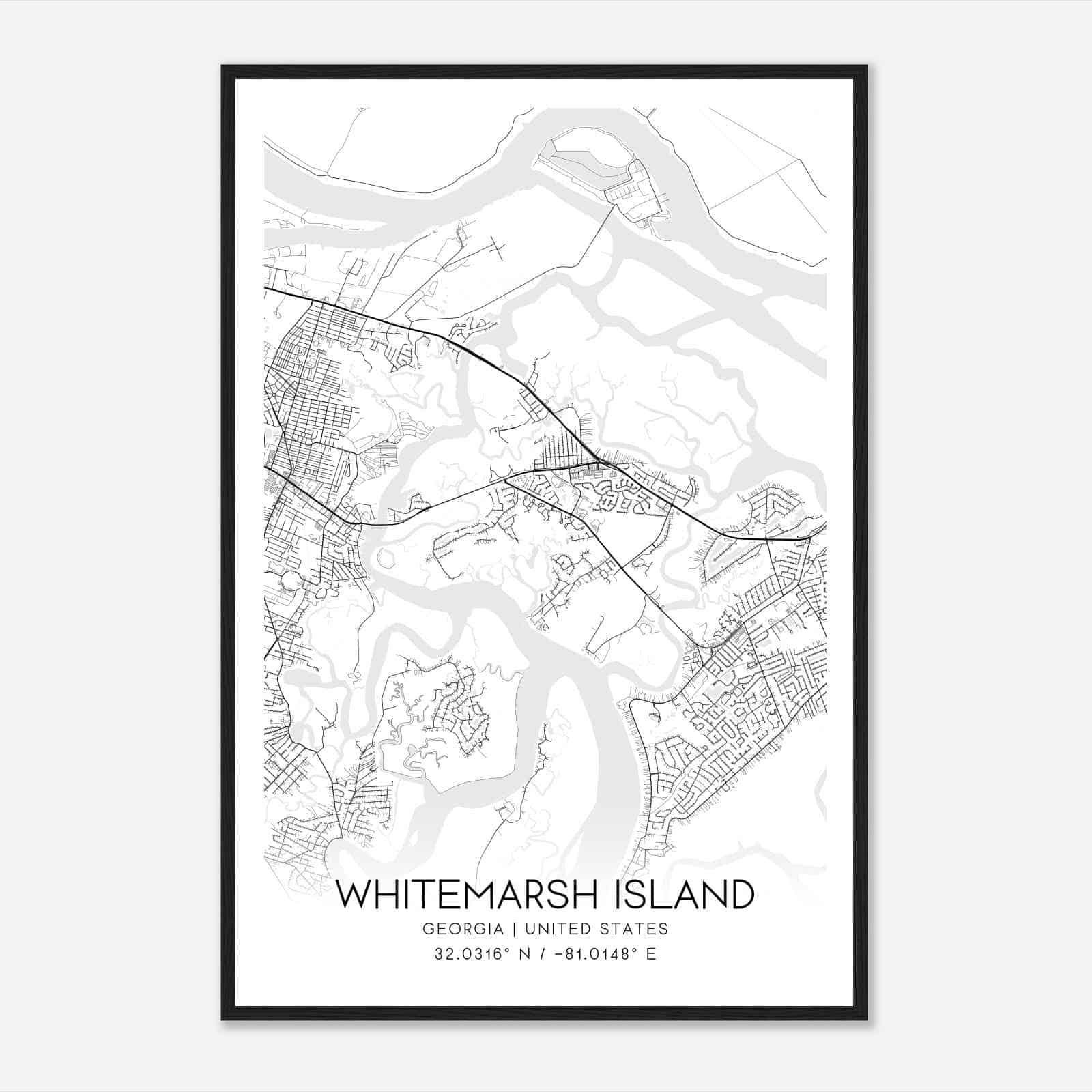 Whitemarsh Island Georgia Map Poster, Modern Home Decor Wall Art Print