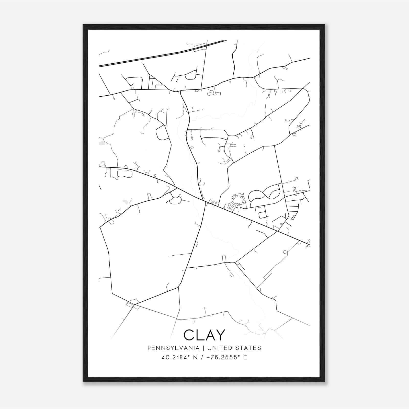 Clay Pennsylvania Map Poster, Modern Home Decor Wall Art Print