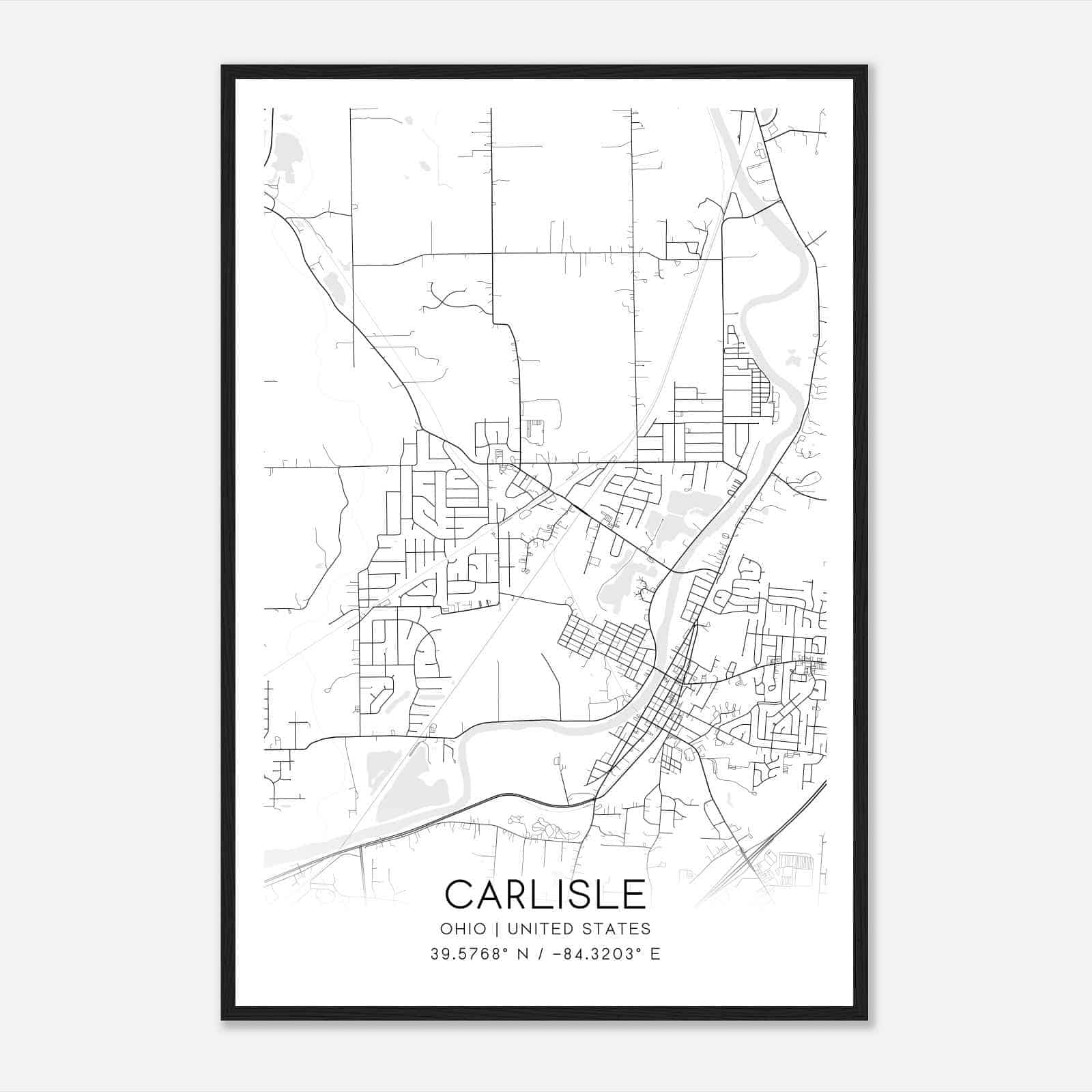 Carlisle Ohio Map Poster, Modern Home Decor Wall Art Print