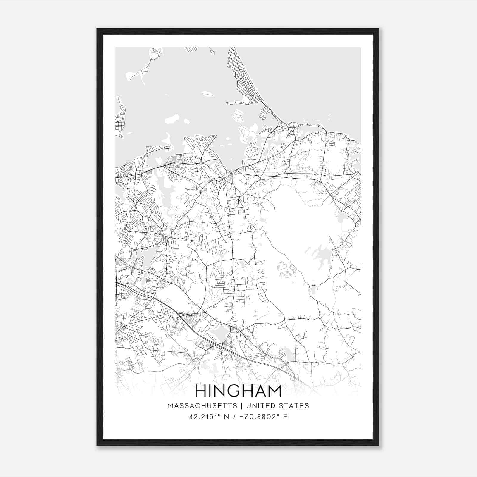 Hingham Massachusetts Map Poster, Modern Home Decor Wall Art Print