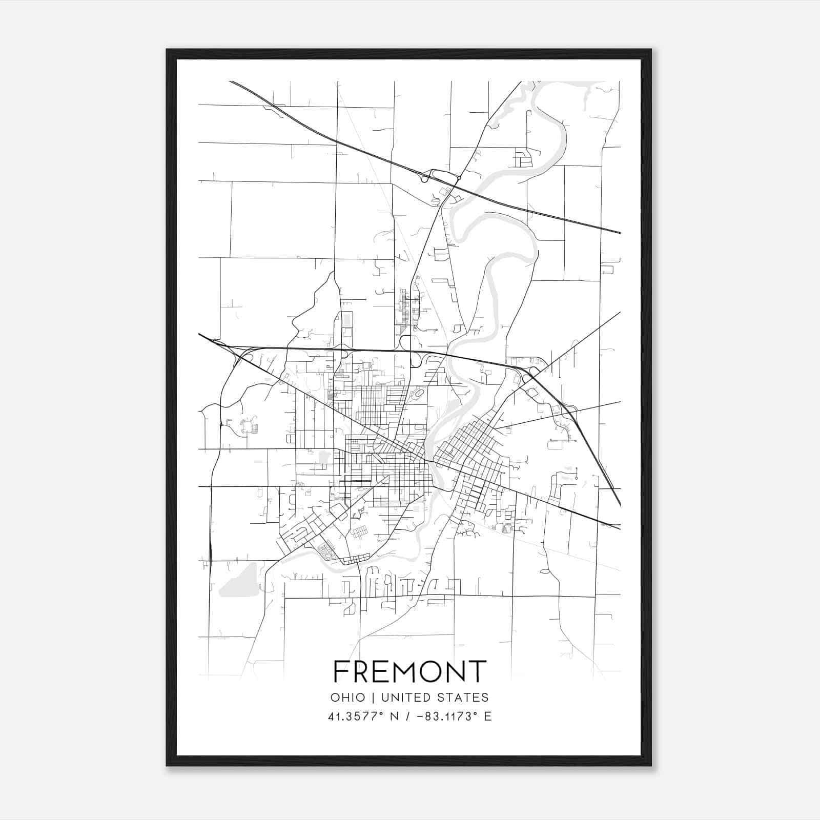 Fremont Ohio Map Poster, Modern Home Decor Wall Art Print