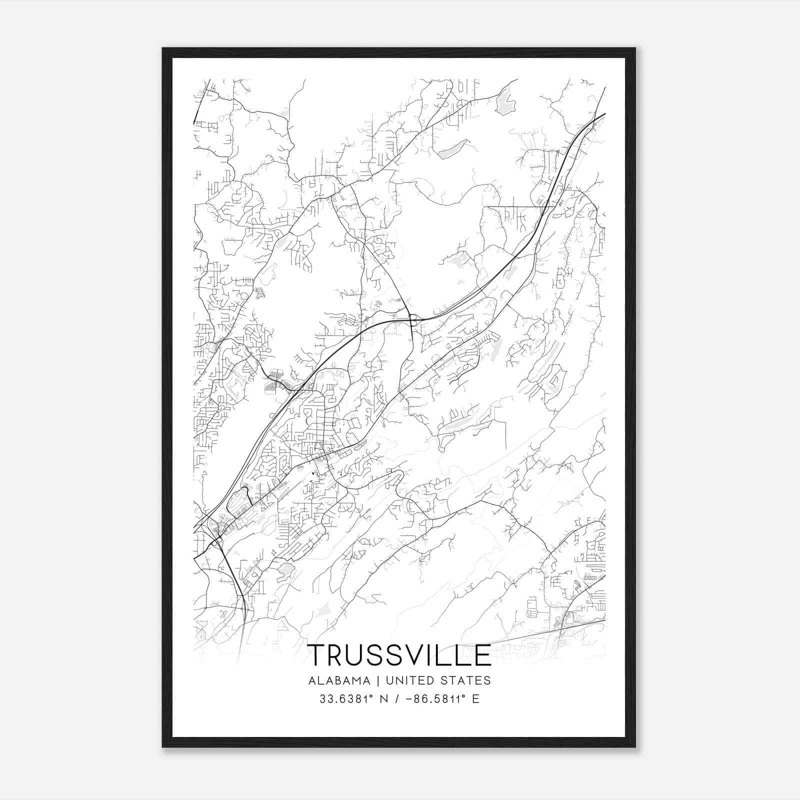 Trussville Alabama Map Poster, Modern Home Decor Wall Art Print