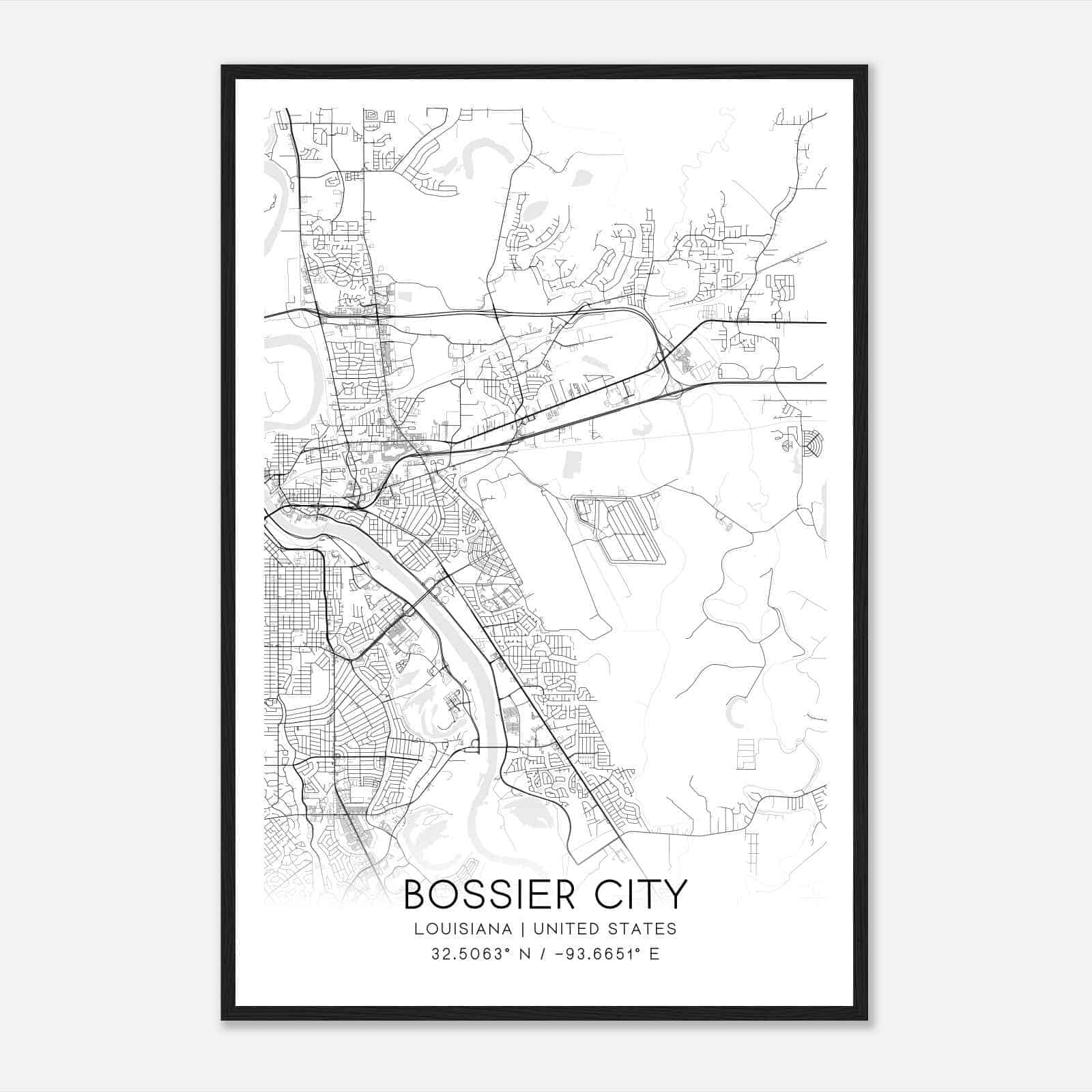 Bossier City Louisiana Map Poster, Modern Home Decor Wall Art Print