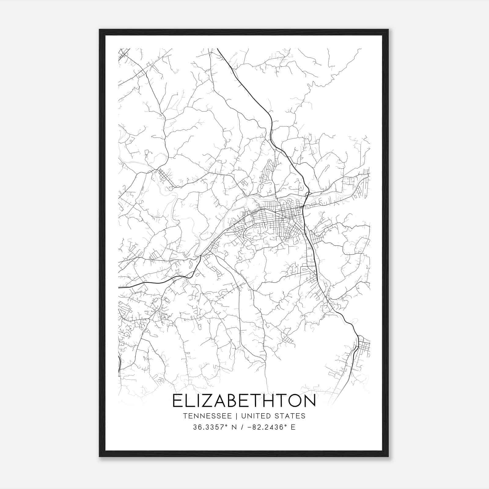 Elizabethton Tennessee Map Poster, Modern Home Decor Wall Art Print