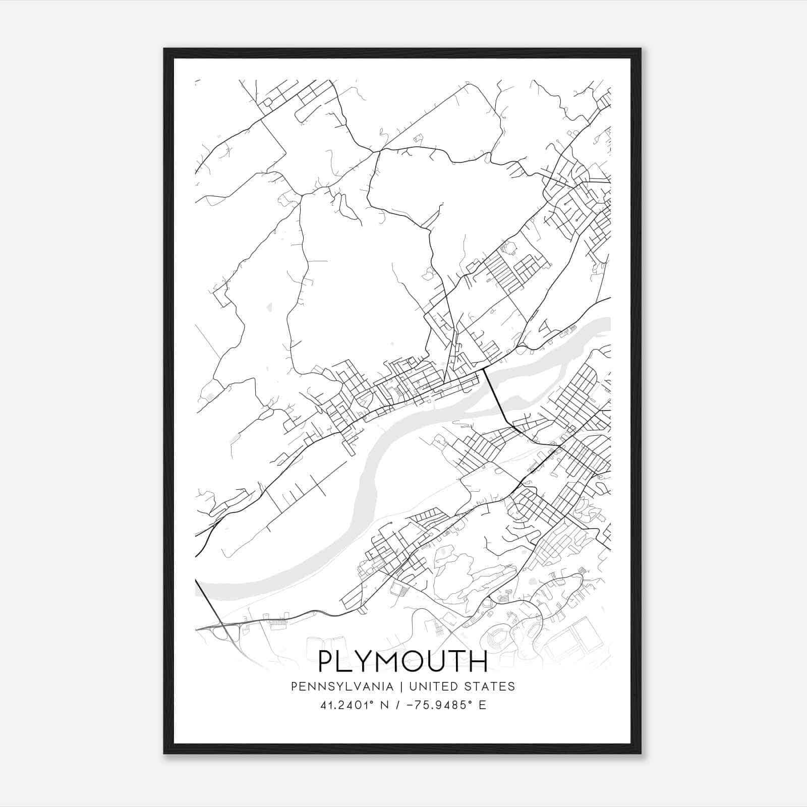 Plymouth Pennsylvania Map Poster, Modern Home Decor Wall Art Print
