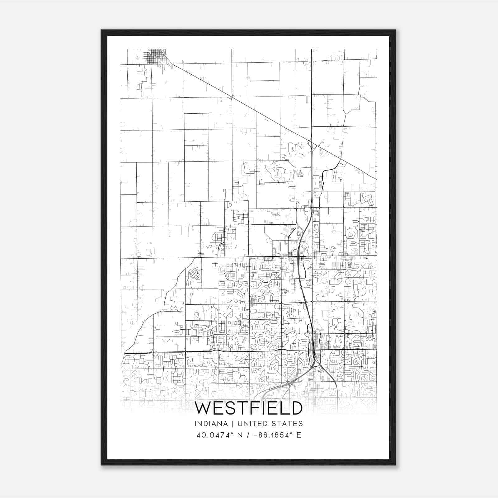 Westfield Indiana Map Poster, Modern Home Decor Wall Art Print