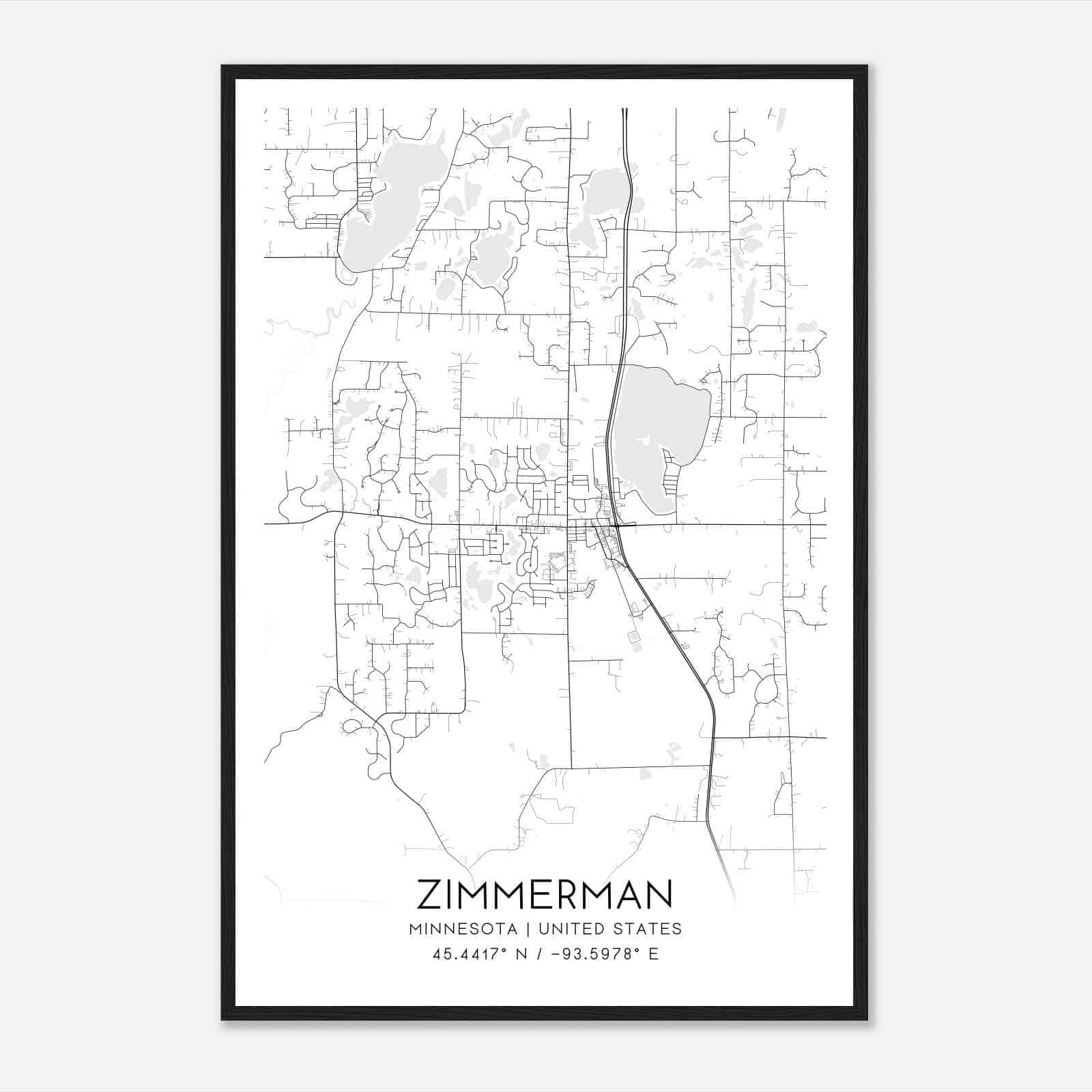 Zimmerman Minnesota Map Poster, Modern Home Decor Wall Art Print