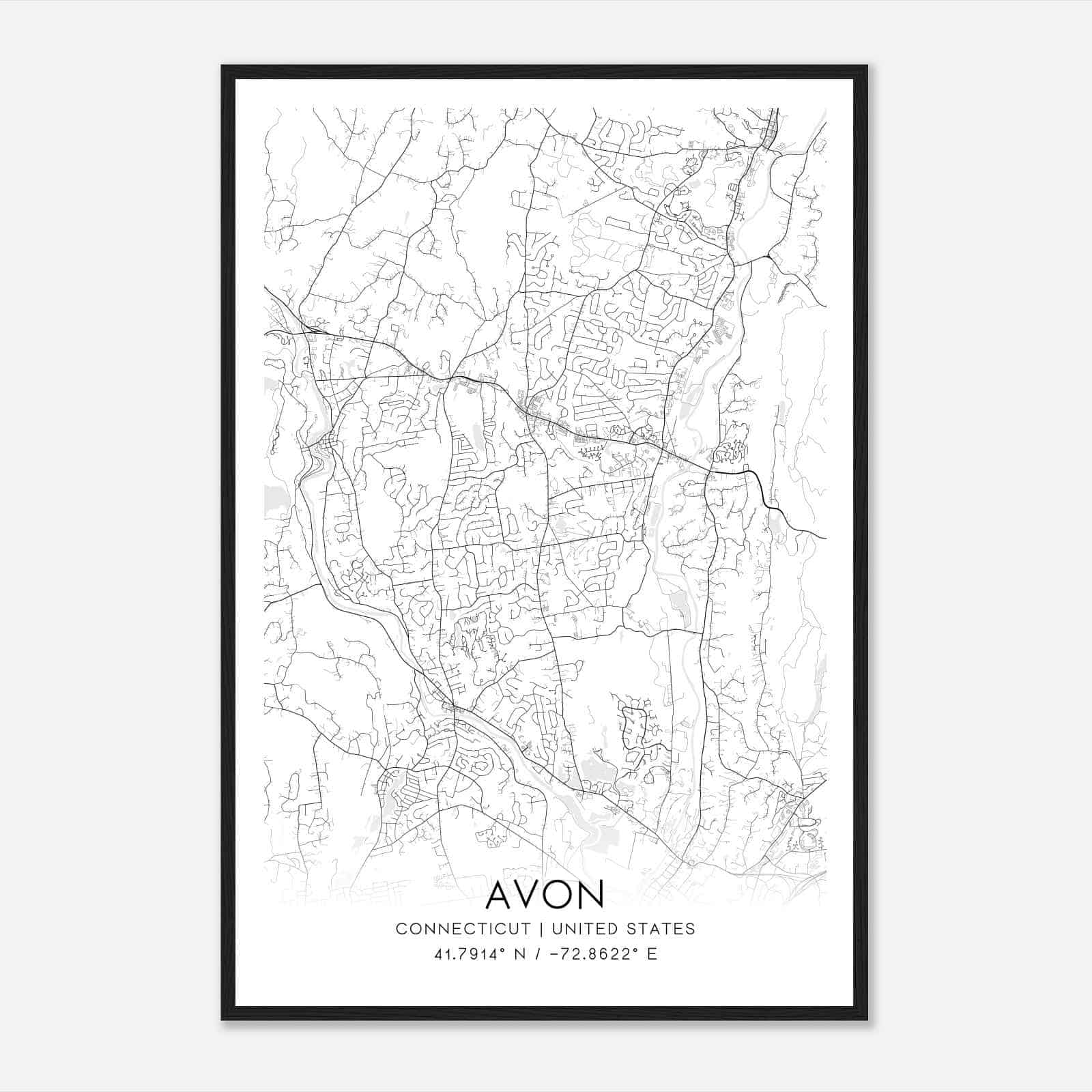 Avon Connecticut Map Poster, Modern Home Decor Wall Art Print