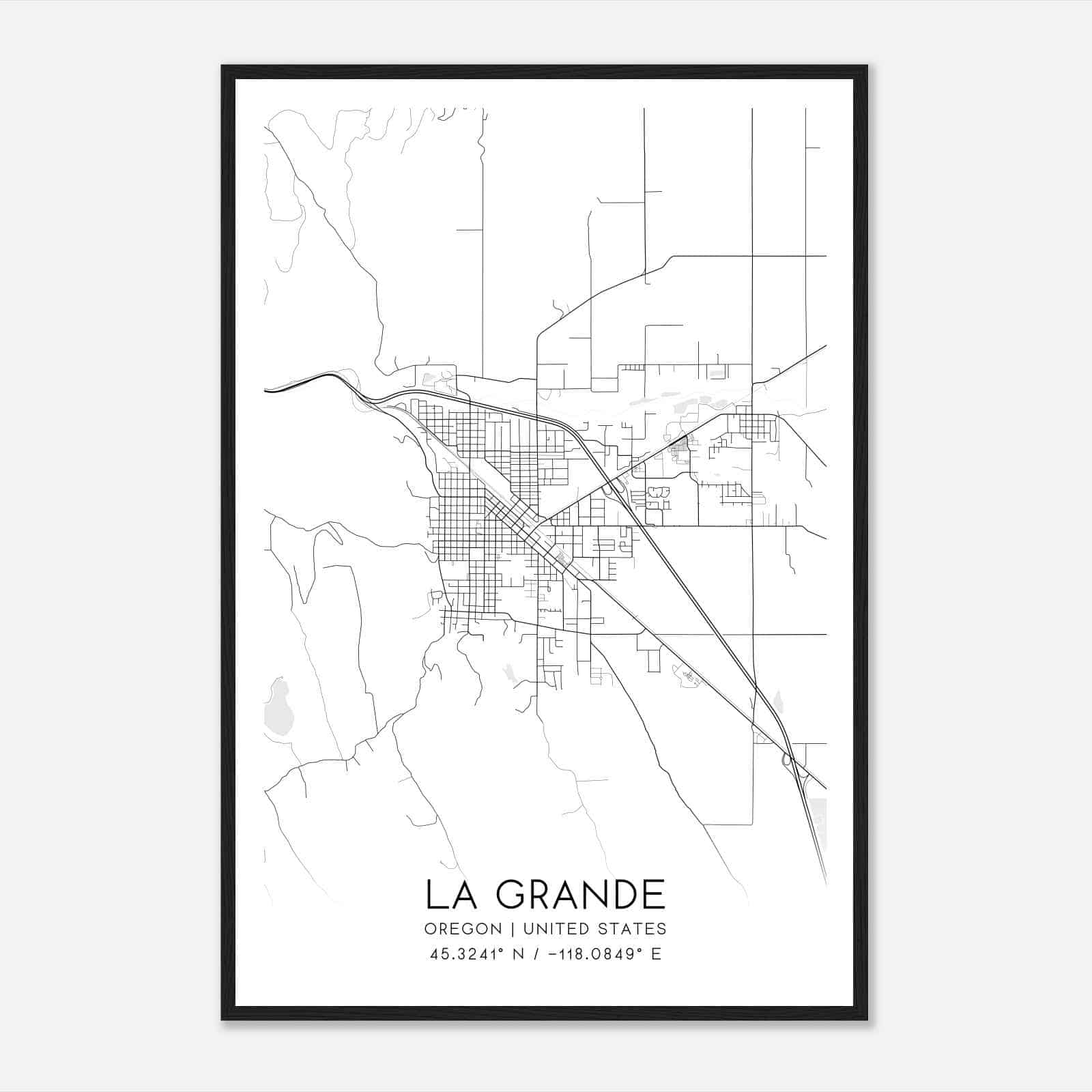 La Grande Oregon Map Poster, Modern Home Decor Wall Art Print