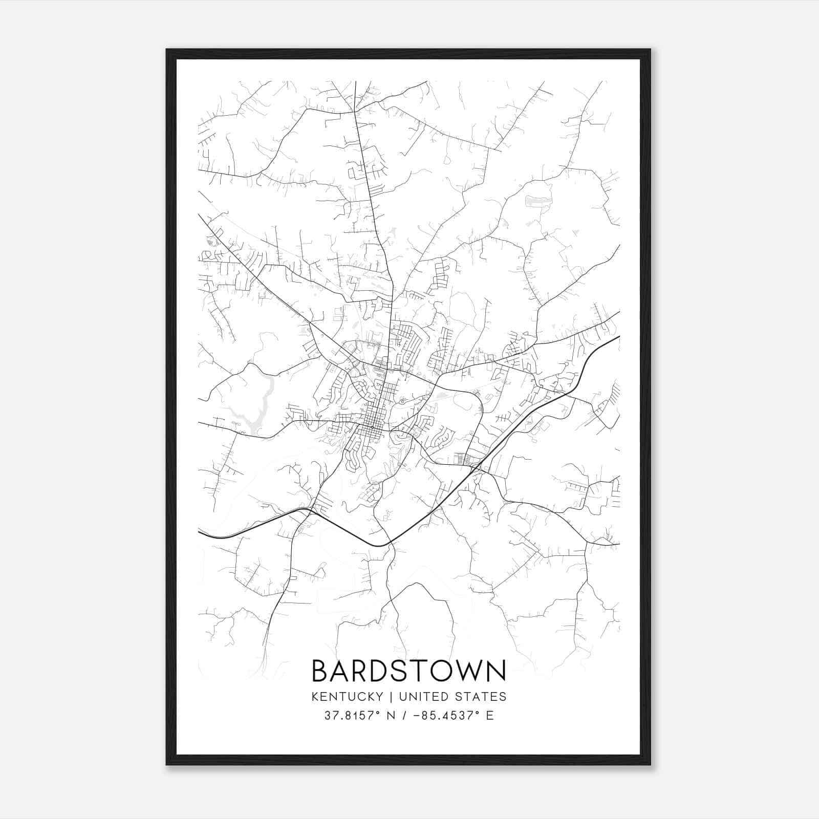 Bardstown Kentucky Map Poster, Modern Home Decor Wall Art Print