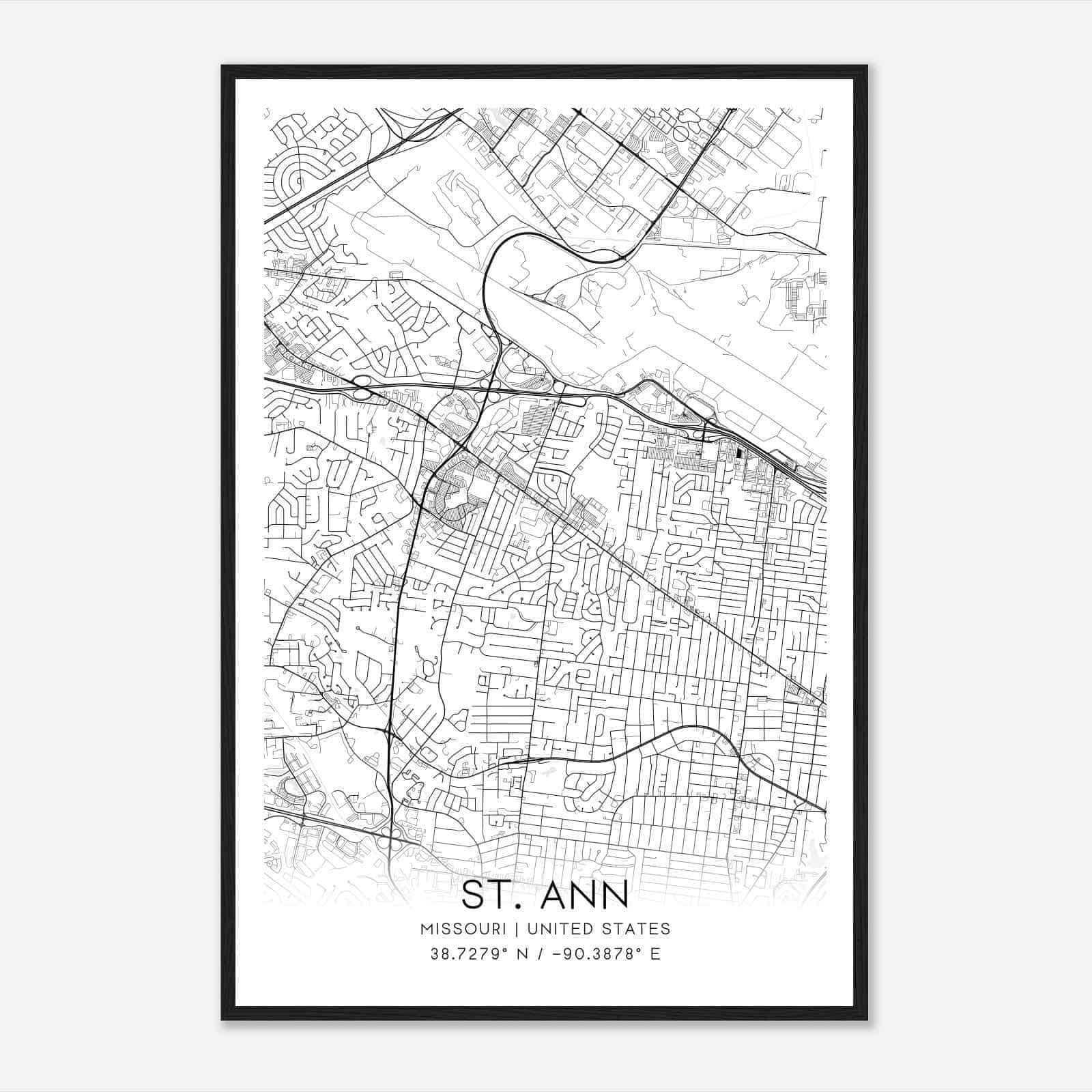 St. Ann Missouri Map Poster, Modern Home Decor Wall Art Print