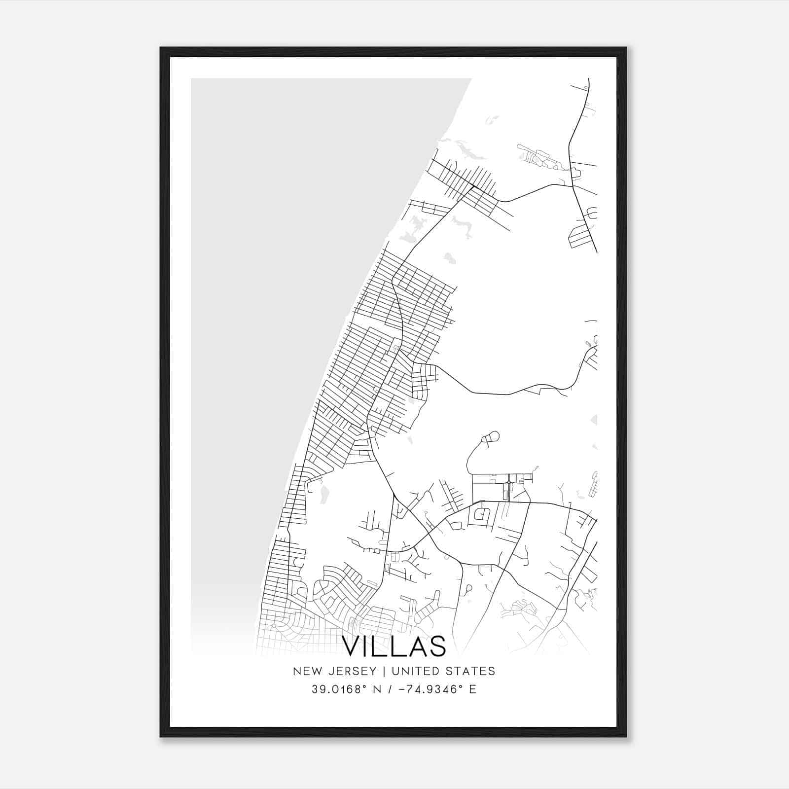 Villas New Jersey Map Poster, Modern Home Decor Wall Art Print