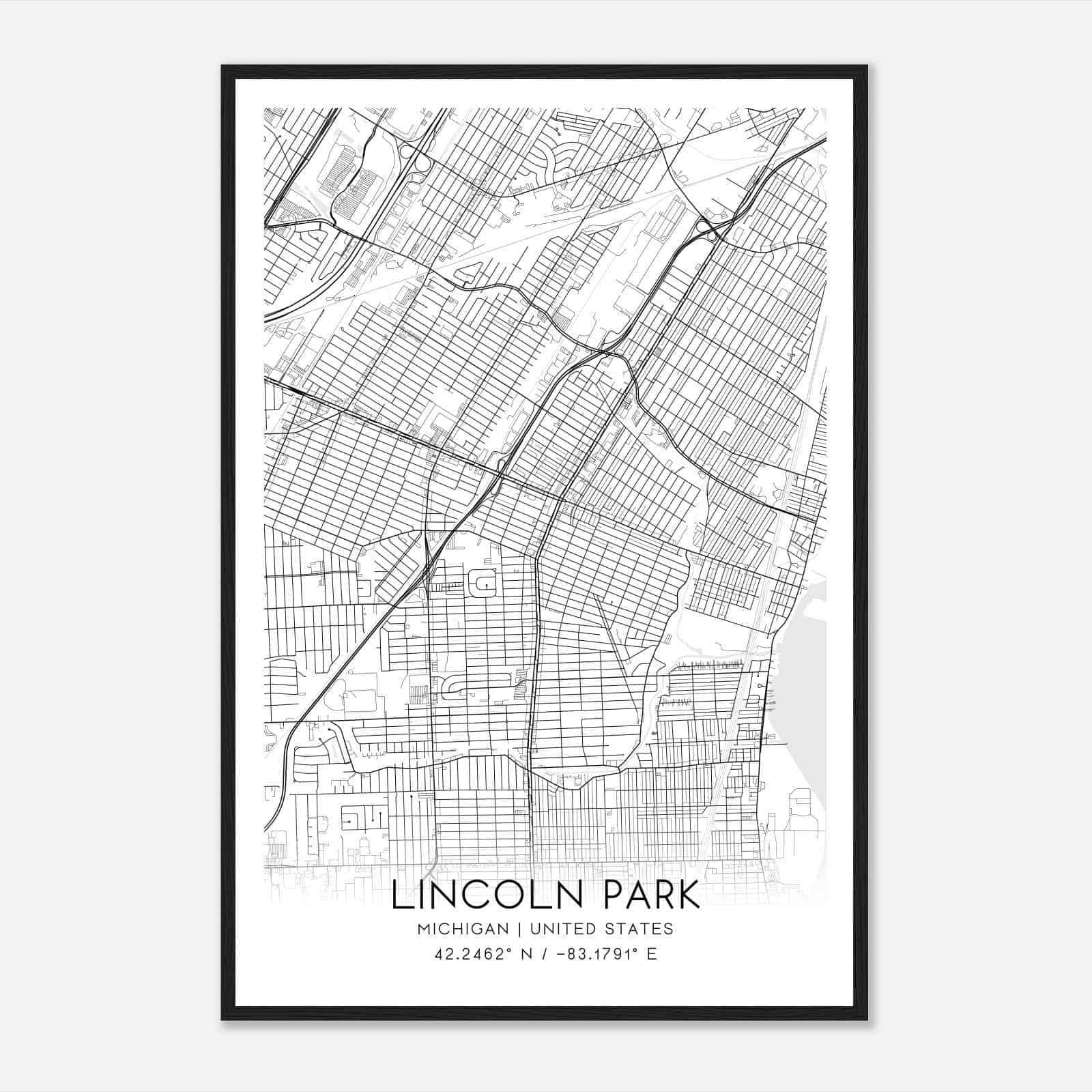 Lincoln Park Michigan Map Poster, Modern Home Decor Wall Art Print