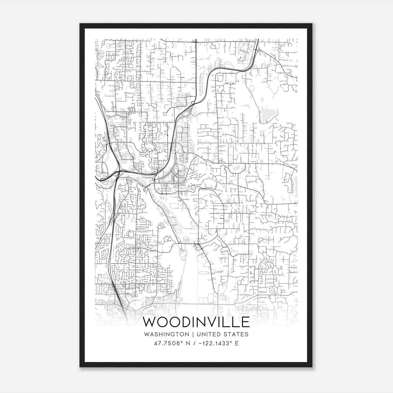 Woodinville Washington Map Poster, Modern Home Decor Wall Art Print