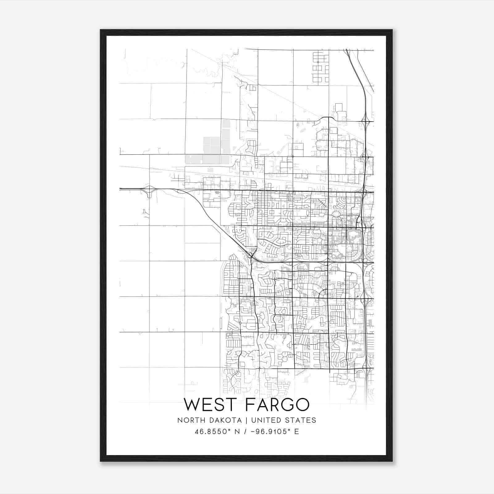 West Fargo North Dakota Map Poster, Modern Home Decor Wall Art Print