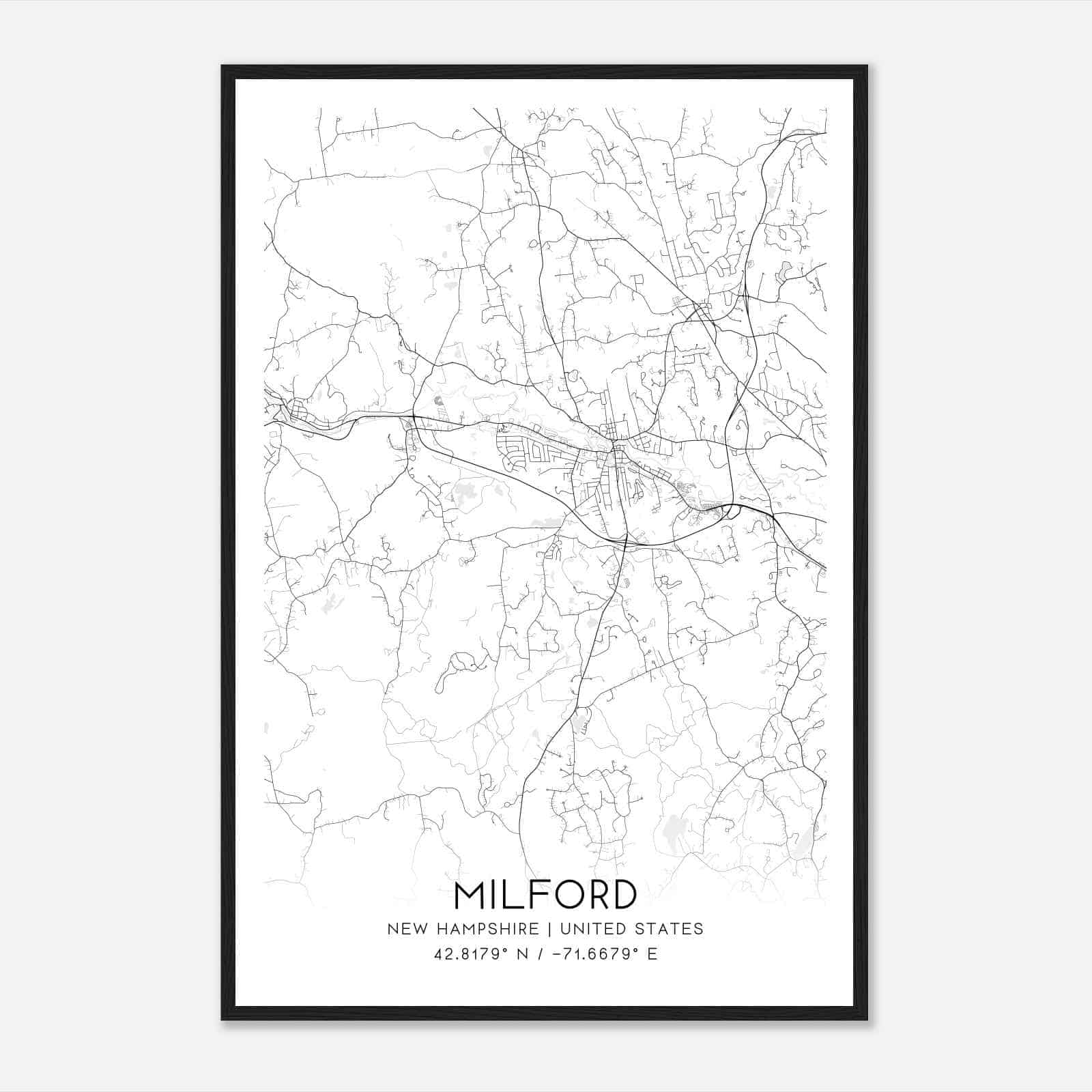 Milford New Hampshire Map Poster, Modern Home Decor Wall Art Print