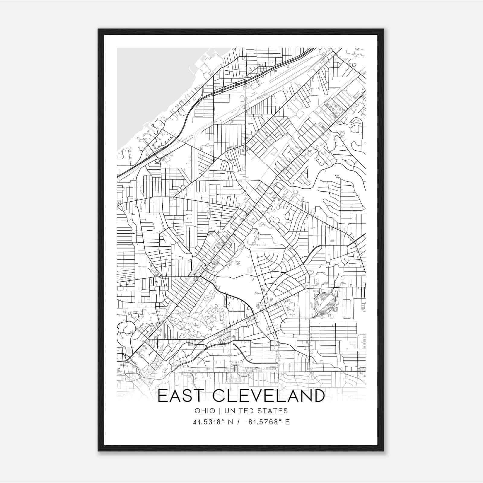 East Cleveland Ohio Map Poster, Modern Home Decor Wall Art Print