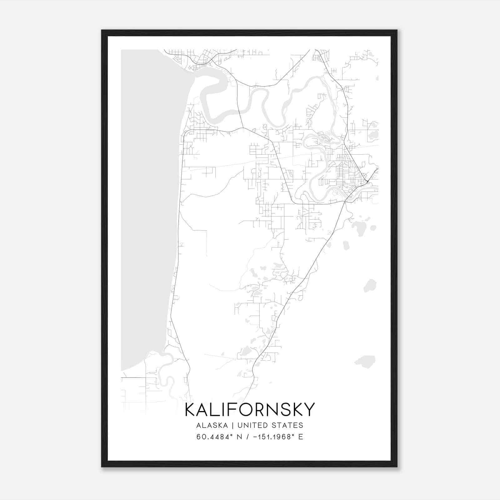 Kalifornsky Alaska Map Poster, Modern Home Decor Wall Art Print