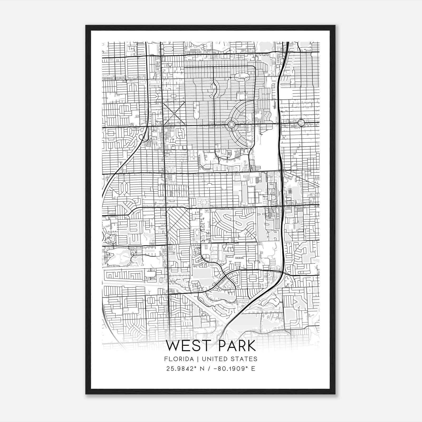 West Park Florida Map Poster, Modern Home Decor Wall Art Print