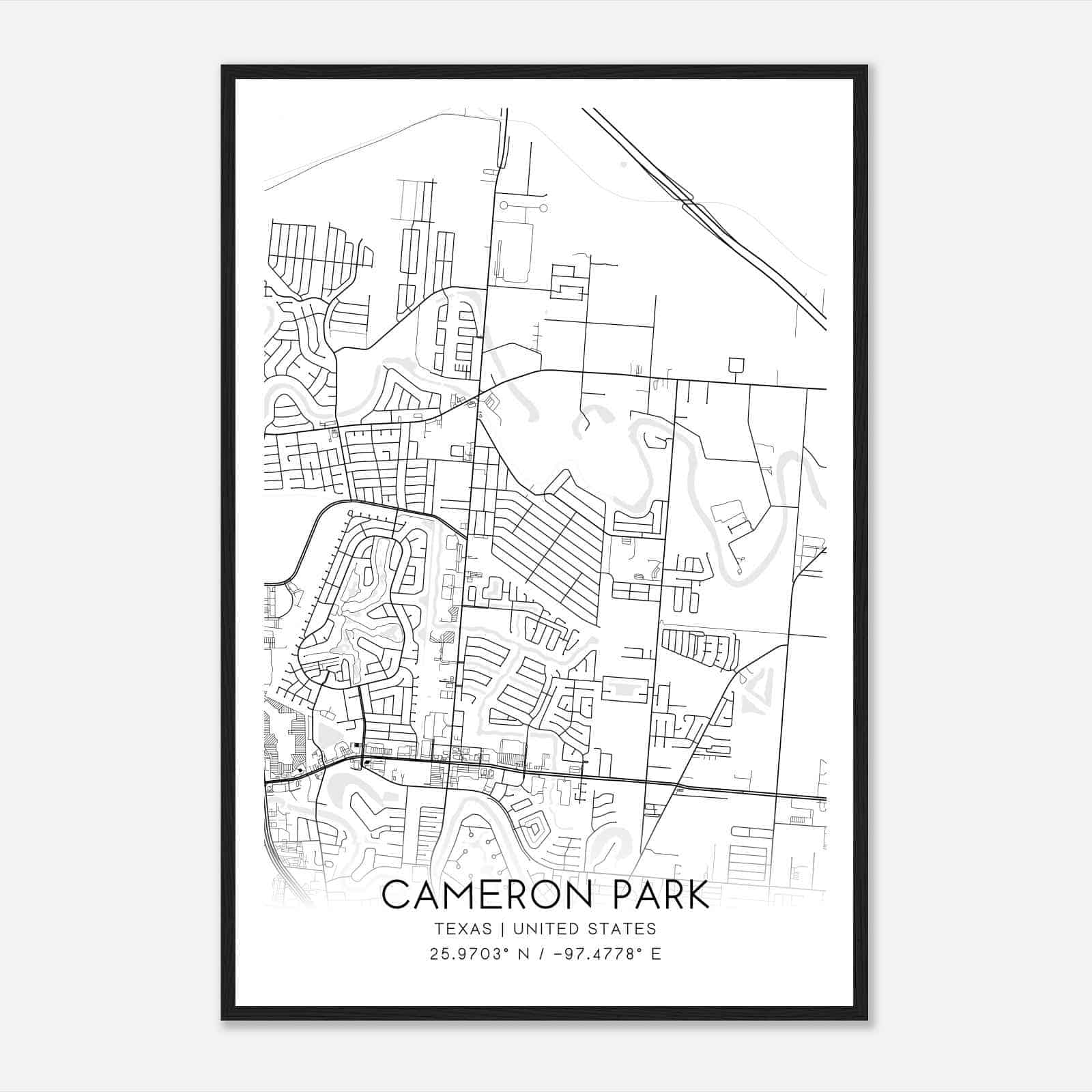 Cameron Park Texas Map Poster, Modern Home Decor Wall Art Print