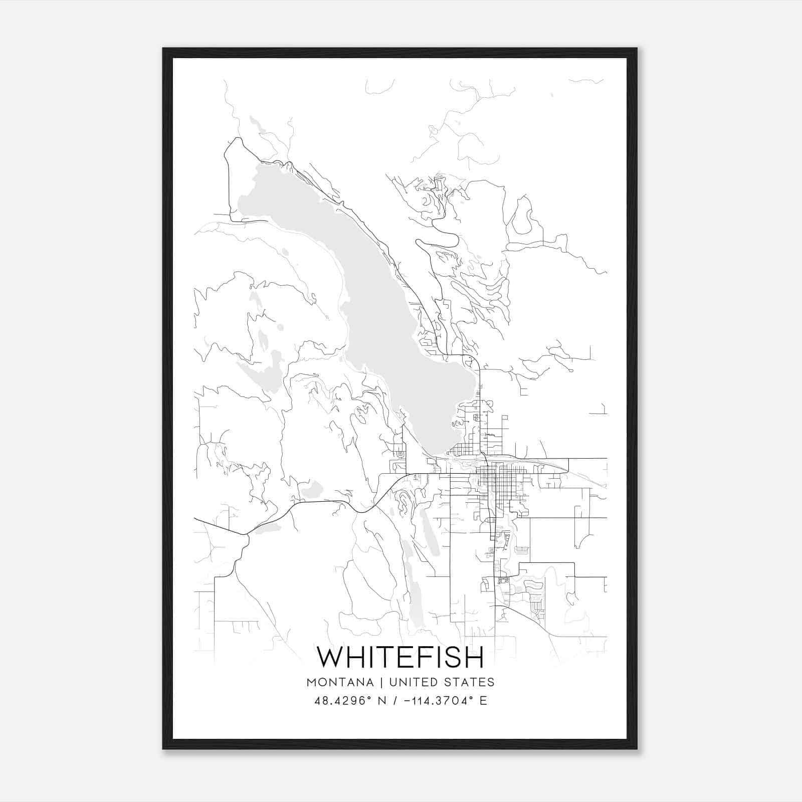 Whitefish Montana Map Poster, Modern Home Decor Wall Art Print