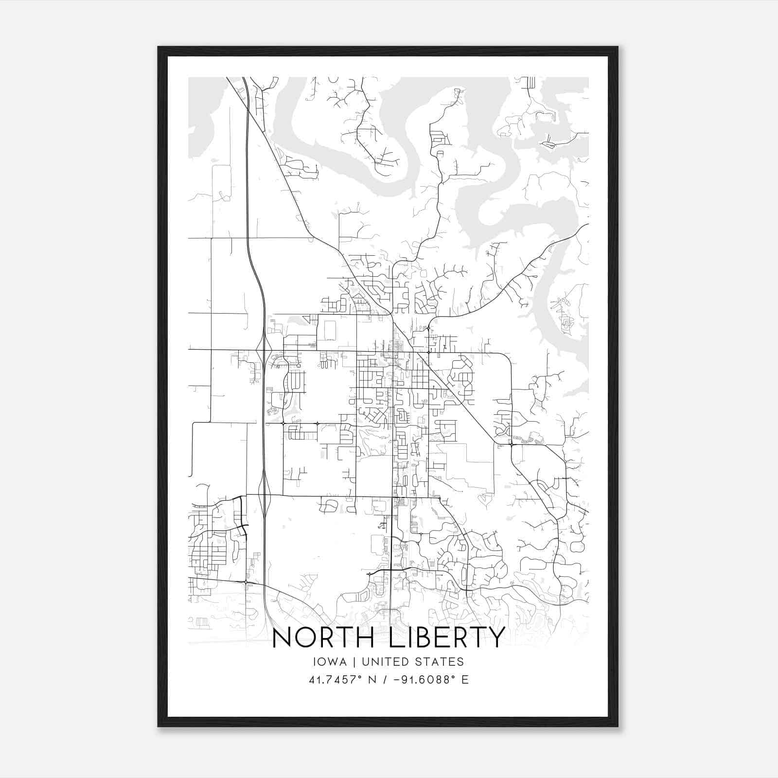 North Liberty Iowa Map Poster, Modern Home Decor Wall Art Print