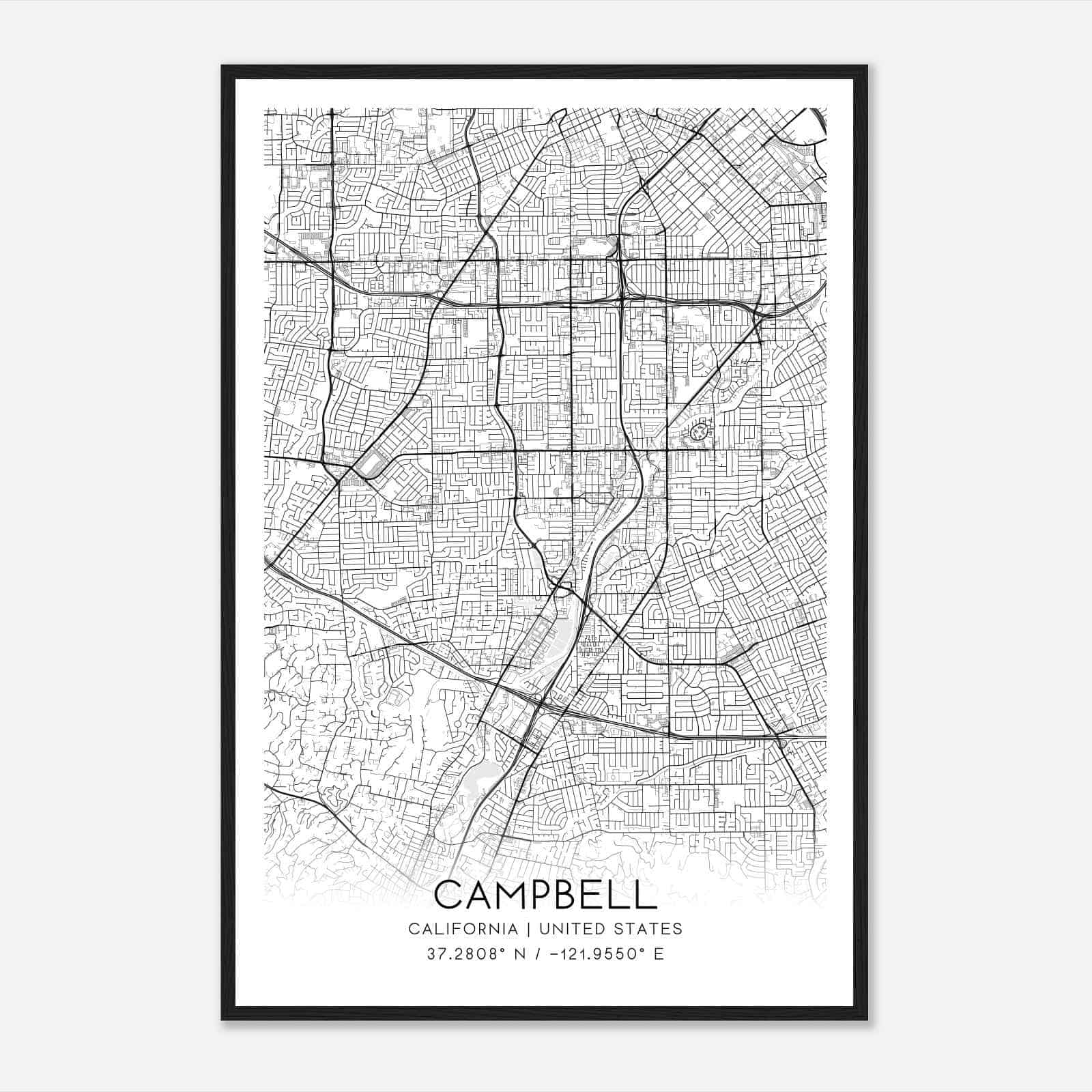 Campbell California Map Poster, Modern Home Decor Wall Art Print