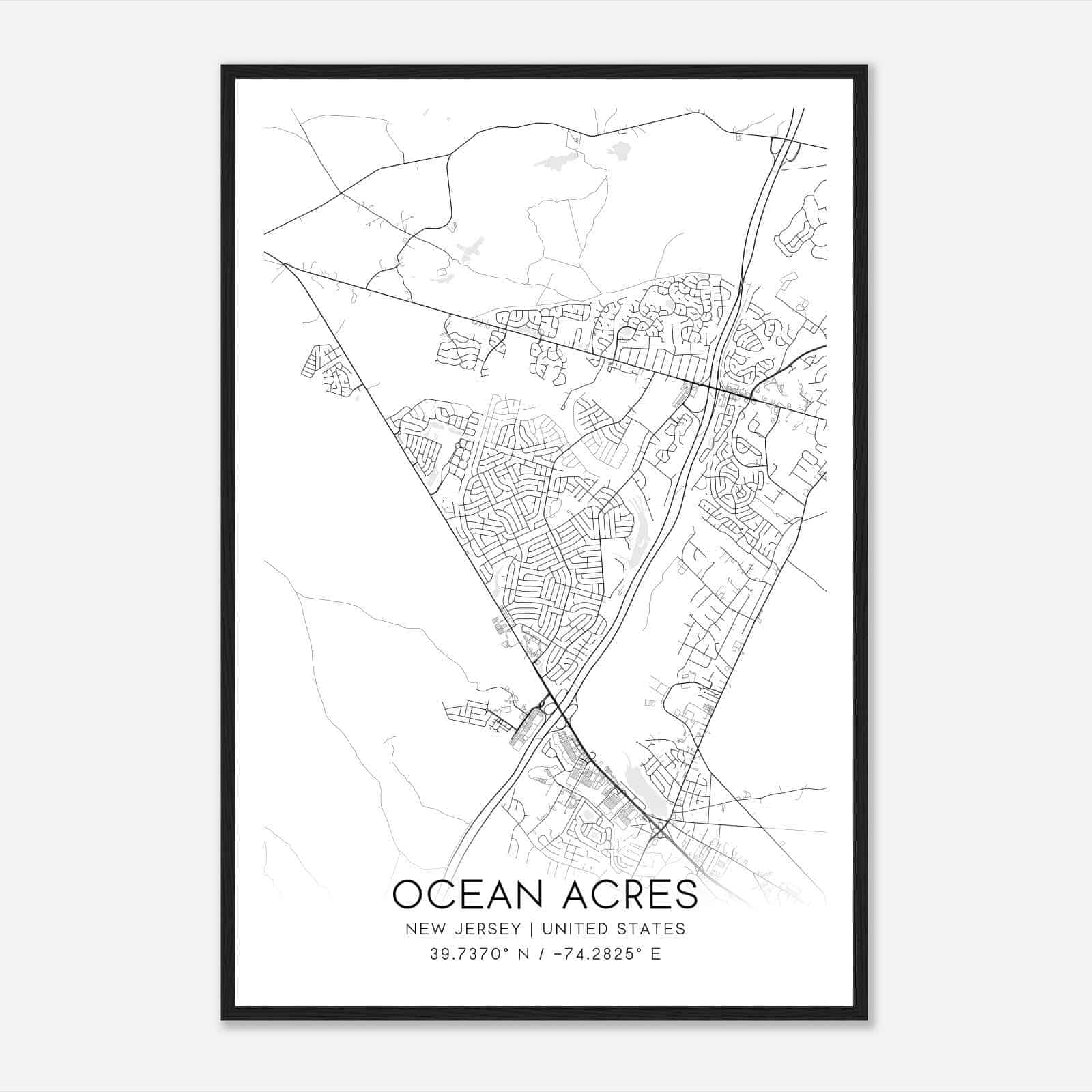 Ocean Acres New Jersey Map Poster, Modern Home Decor Wall Art Print