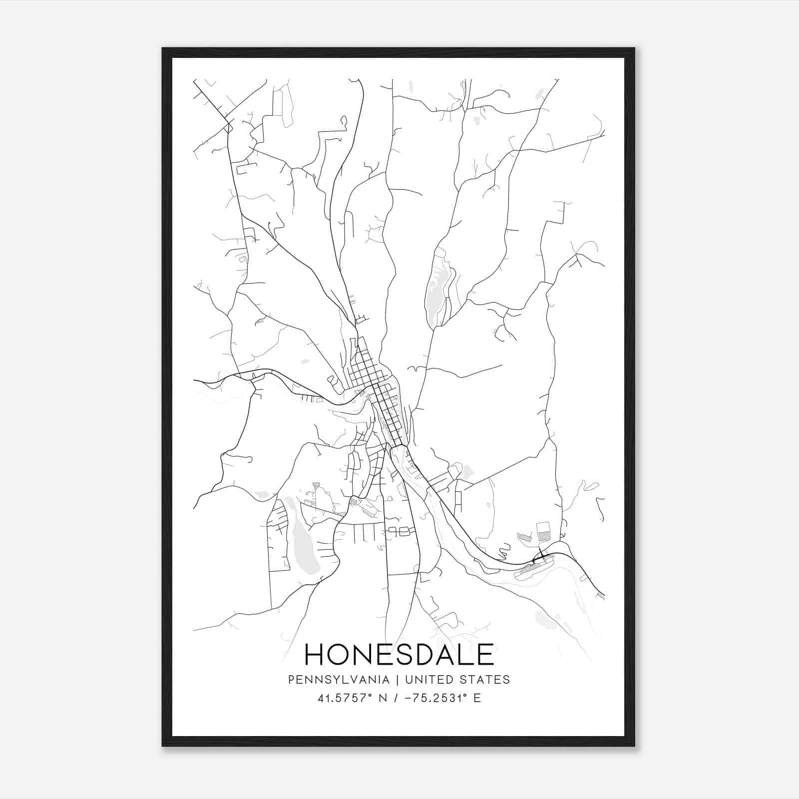 Honesdale Pennsylvania Map Poster, Modern Home Decor Wall Art Print