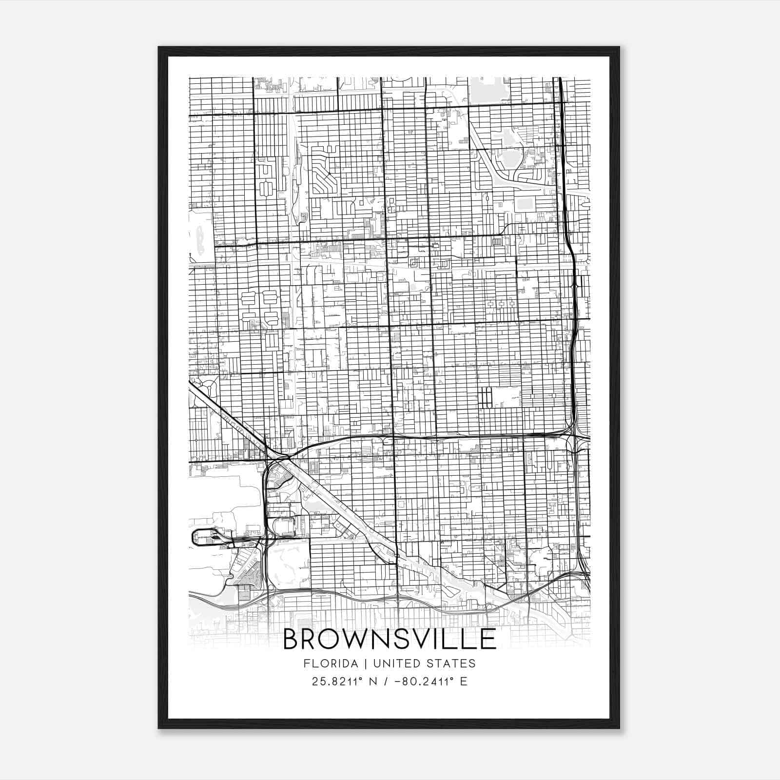 Brownsville Florida Map Poster, Modern Home Decor Wall Art Print