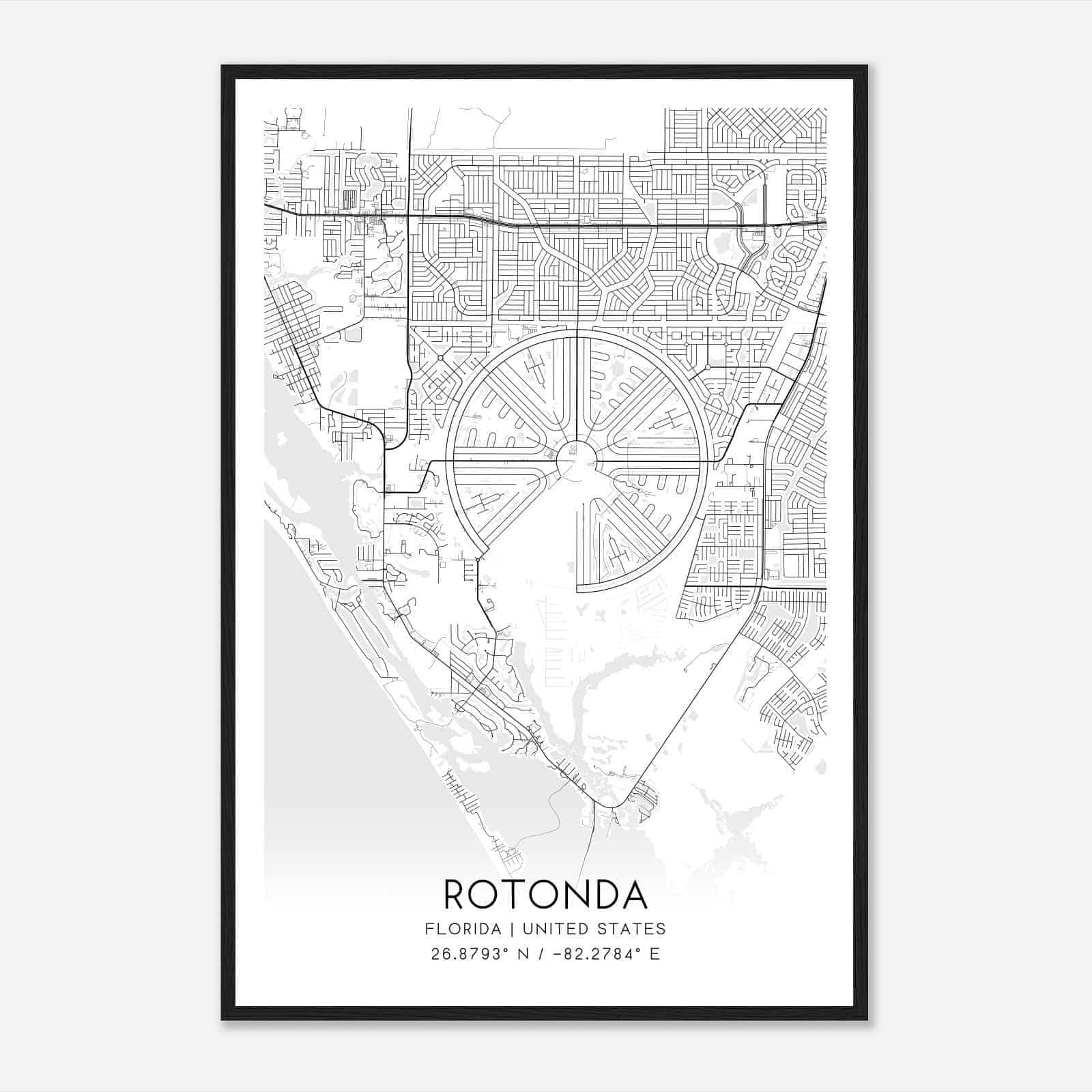 Rotonda Florida Map Poster, Modern Home Decor Wall Art Print Custom