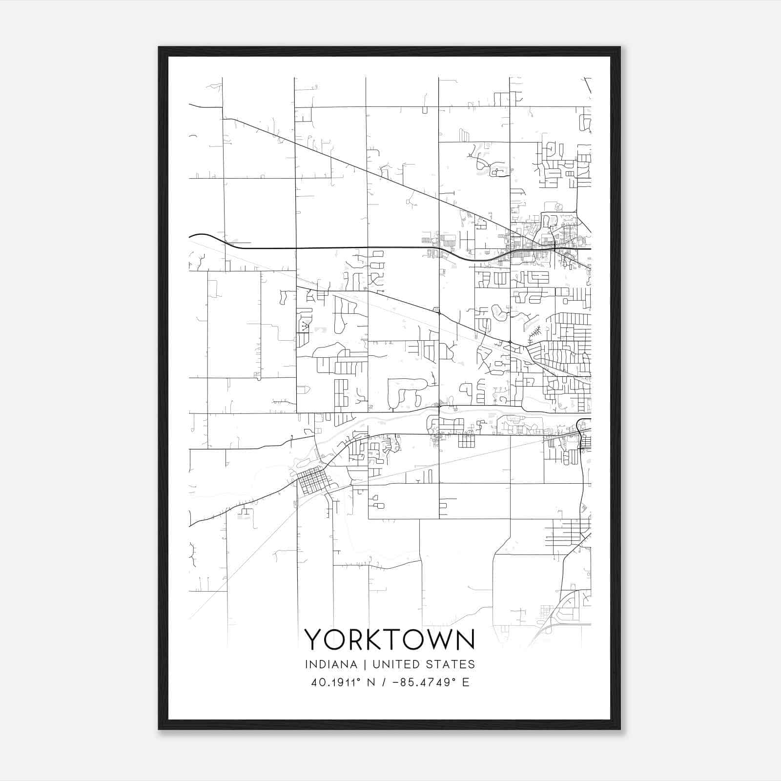 Yorktown Indiana Map Poster, Modern Home Decor Wall Art Print