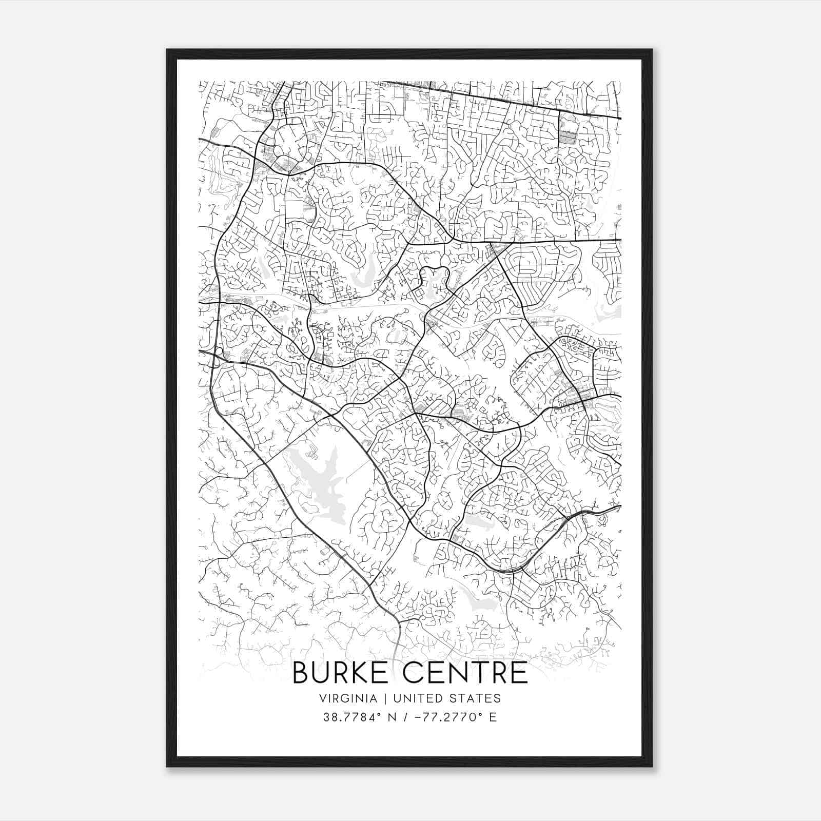 Burke Centre Virginia Map Poster, Modern Home Decor Wall Art Print