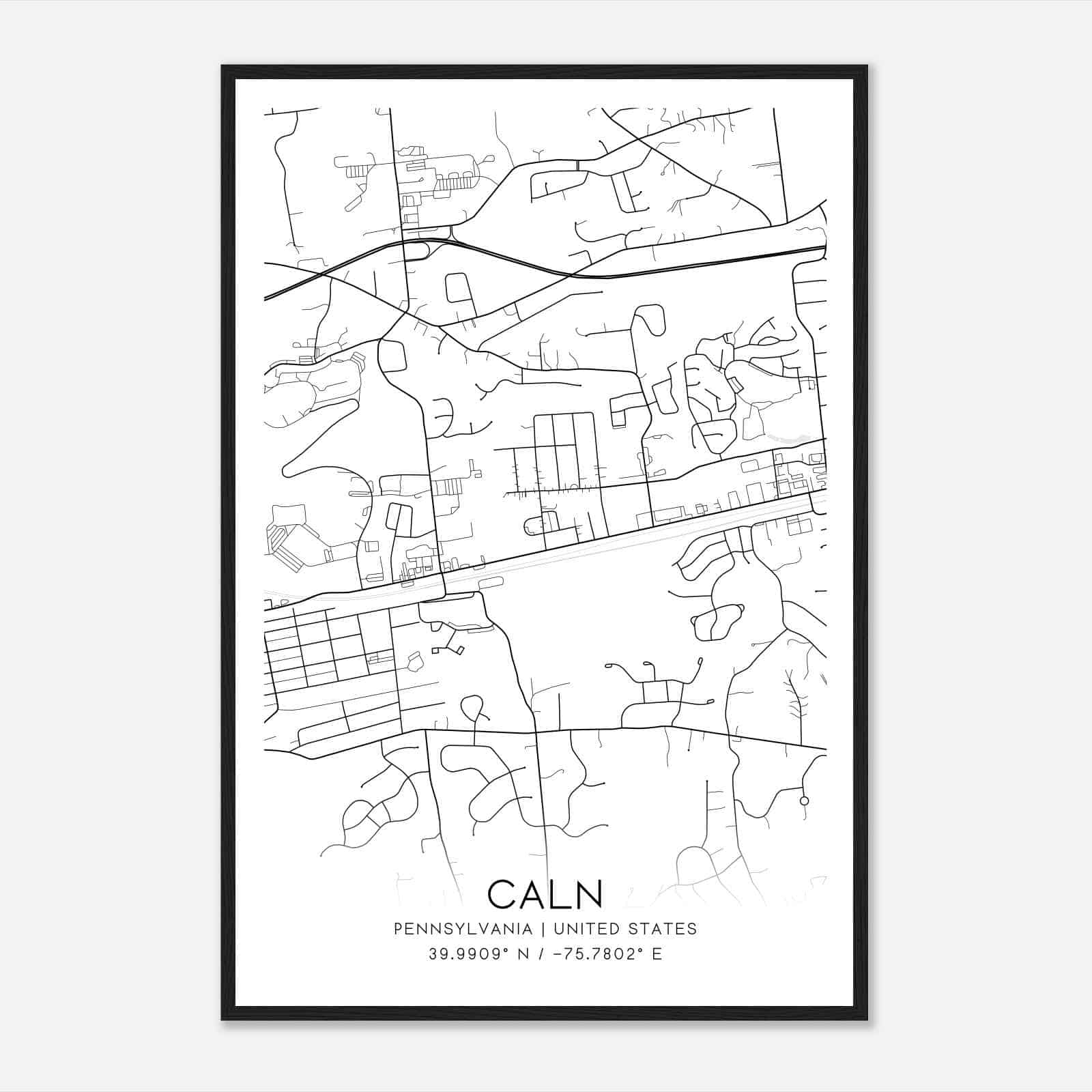 Caln Pennsylvania Map Poster, Modern Home Decor Wall Art Print