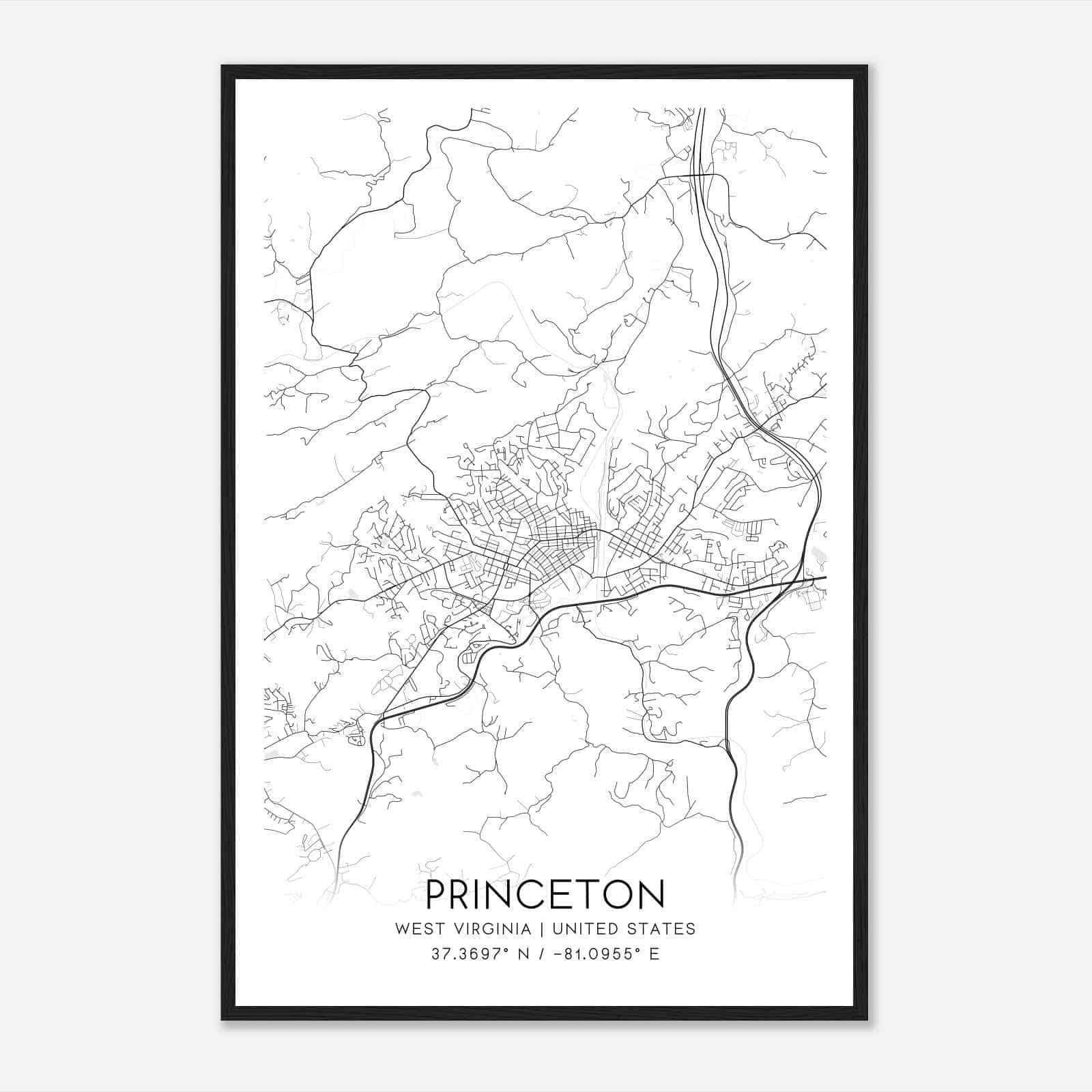 Princeton West Virginia Map Poster, Modern Home Decor Wall Art Print