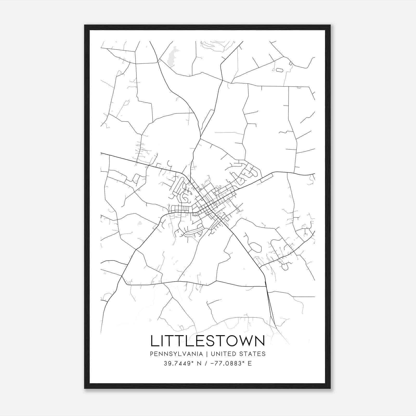 Littlestown Pennsylvania Map Poster, Modern Home Decor Wall Art Print
