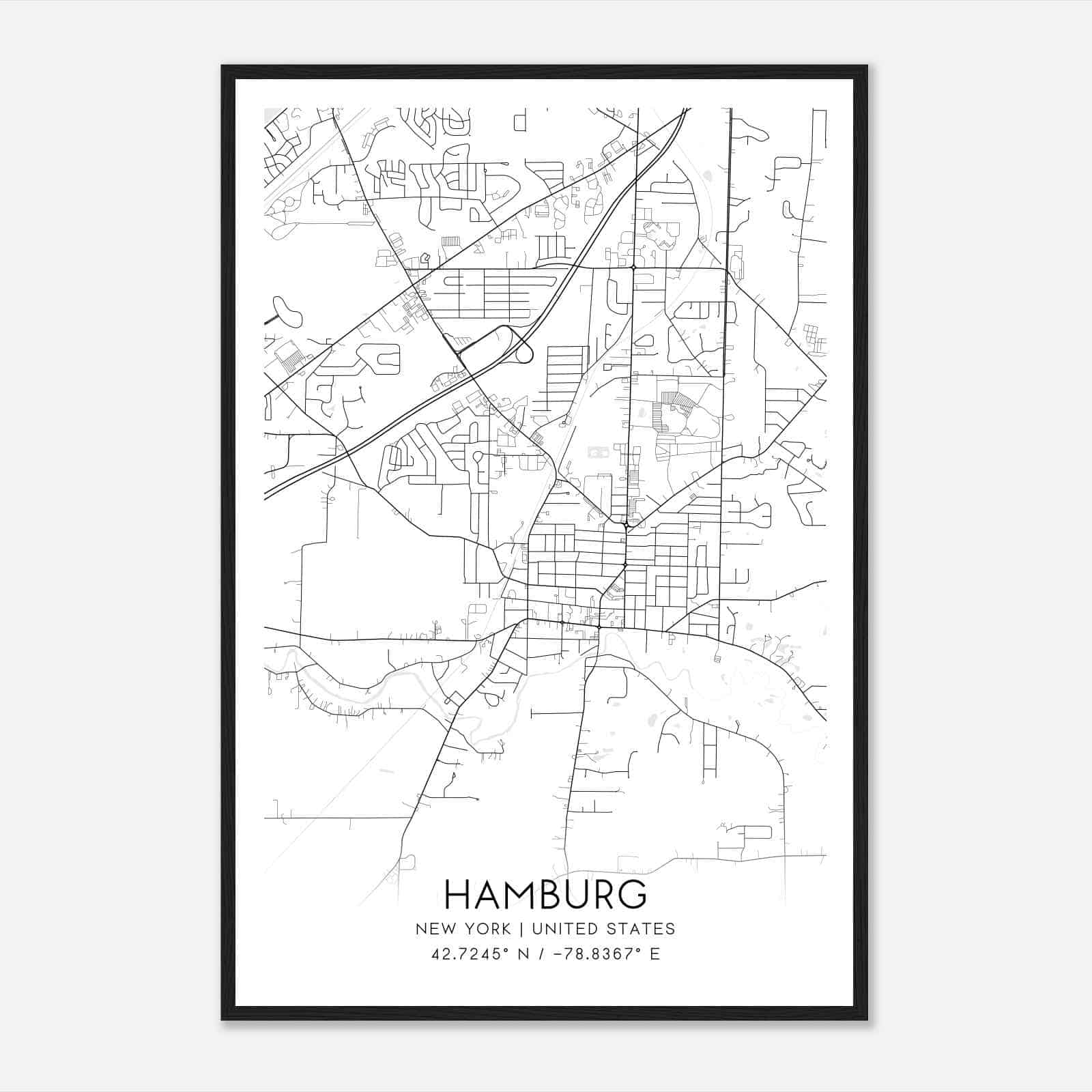 Hamburg New York Map Poster, Modern Home Decor Wall Art Print